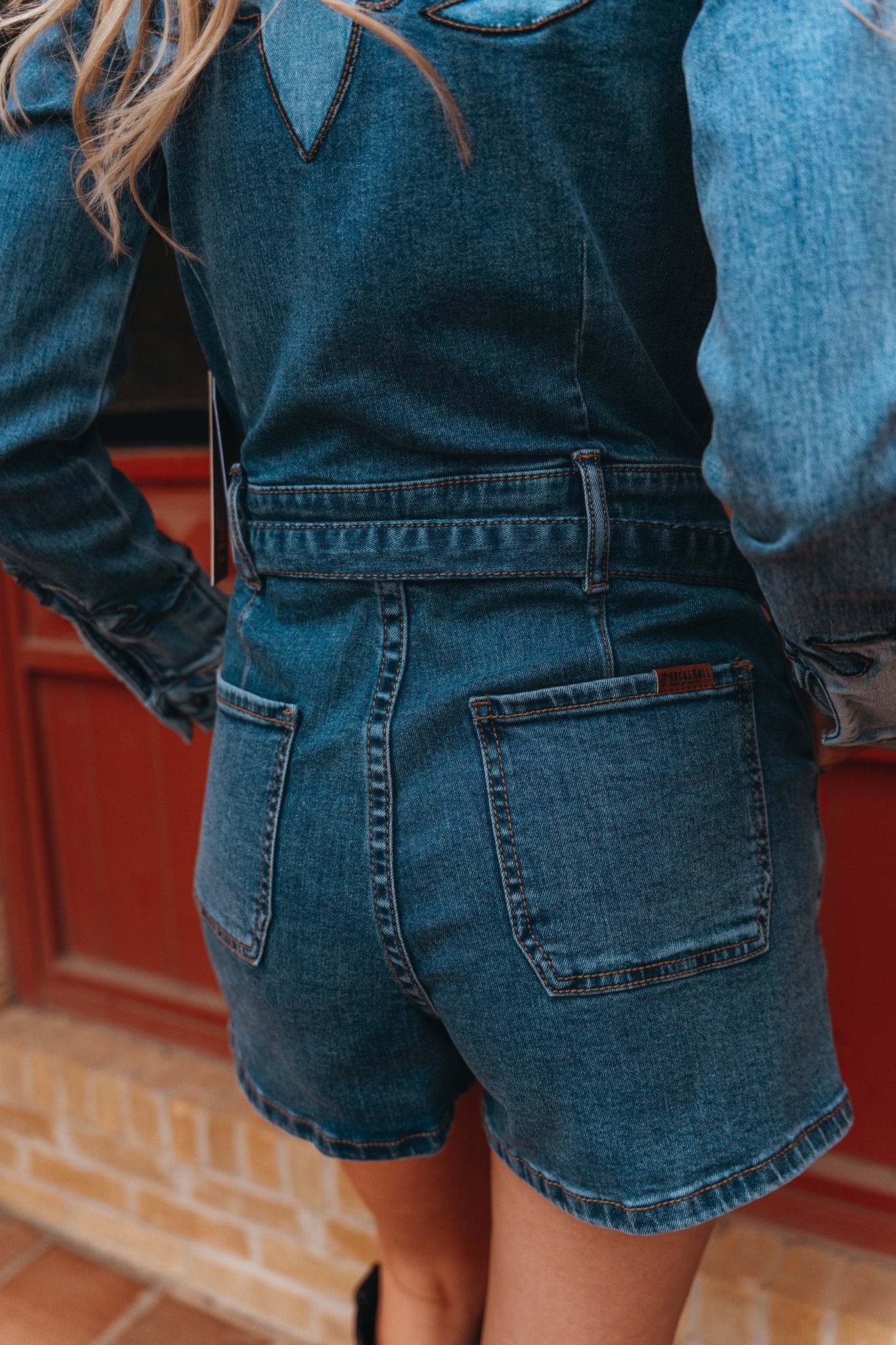 Women's Medium Wash Retro Denim Romper BWR2D06097 - Southern Soule Designs