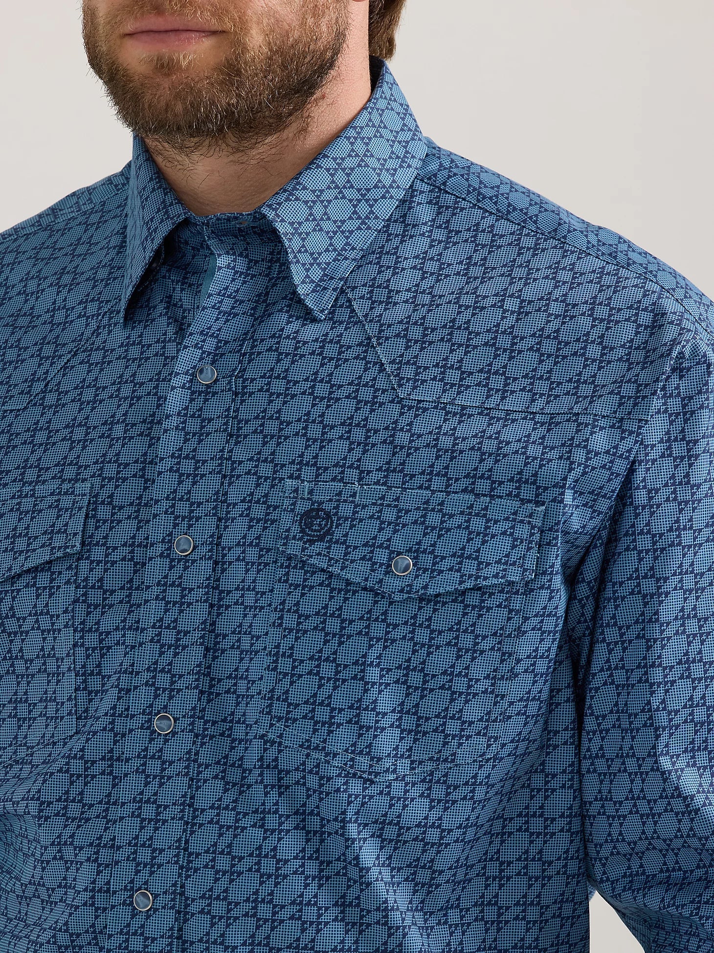 Wrangler 112352747 George Strait Troubadour LS Star Blue Western Snap Shirt - Southern Soule Designs