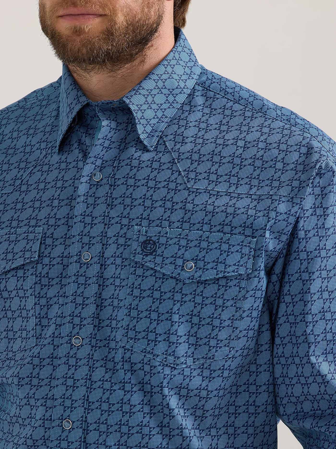 Wrangler 112352747 George Strait Troubadour LS Star Blue Western Snap Shirt - Southern Soule Designs