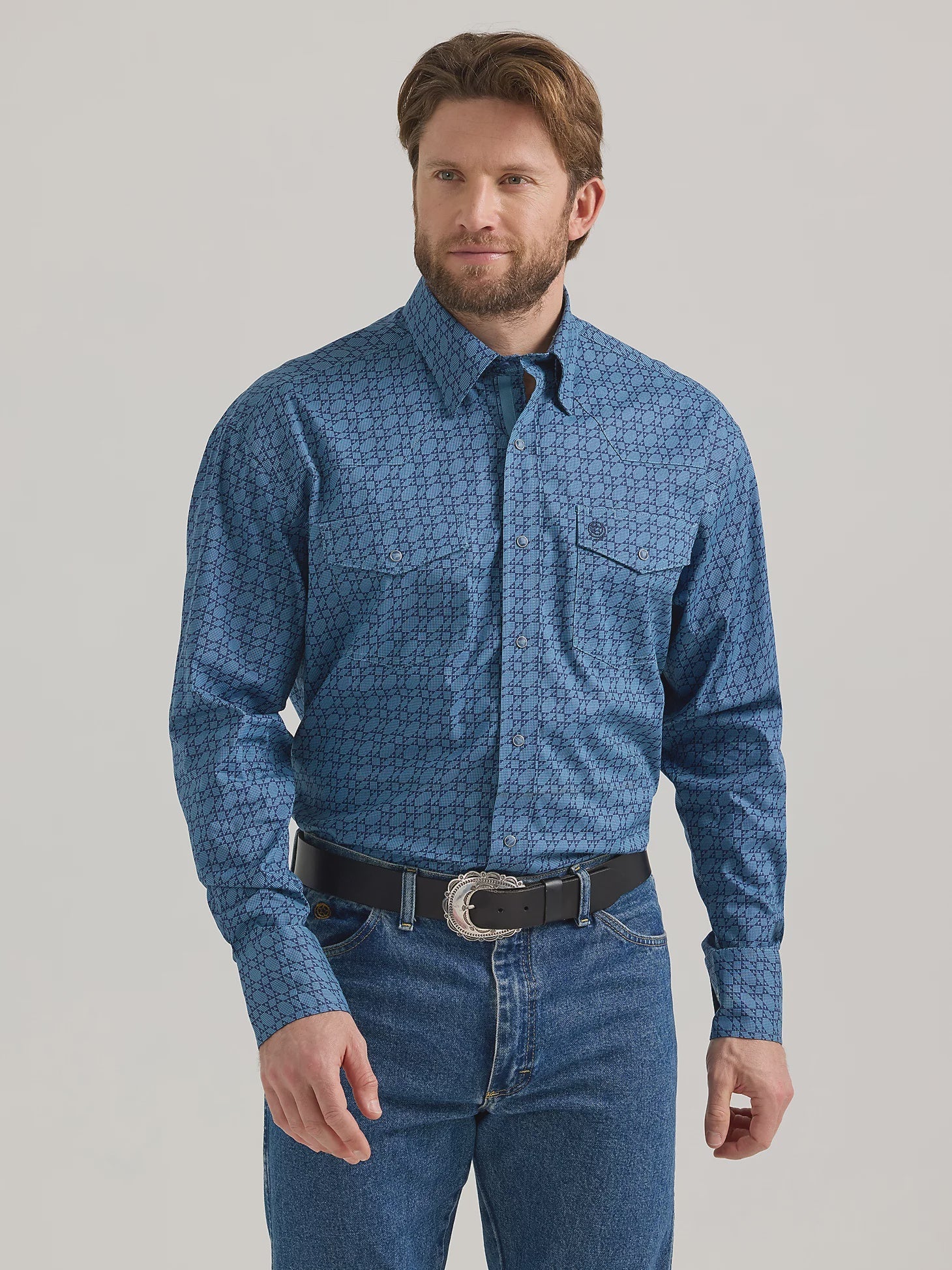 Wrangler 112352747 George Strait Troubadour LS Star Blue Western Snap Shirt - Southern Soule Designs