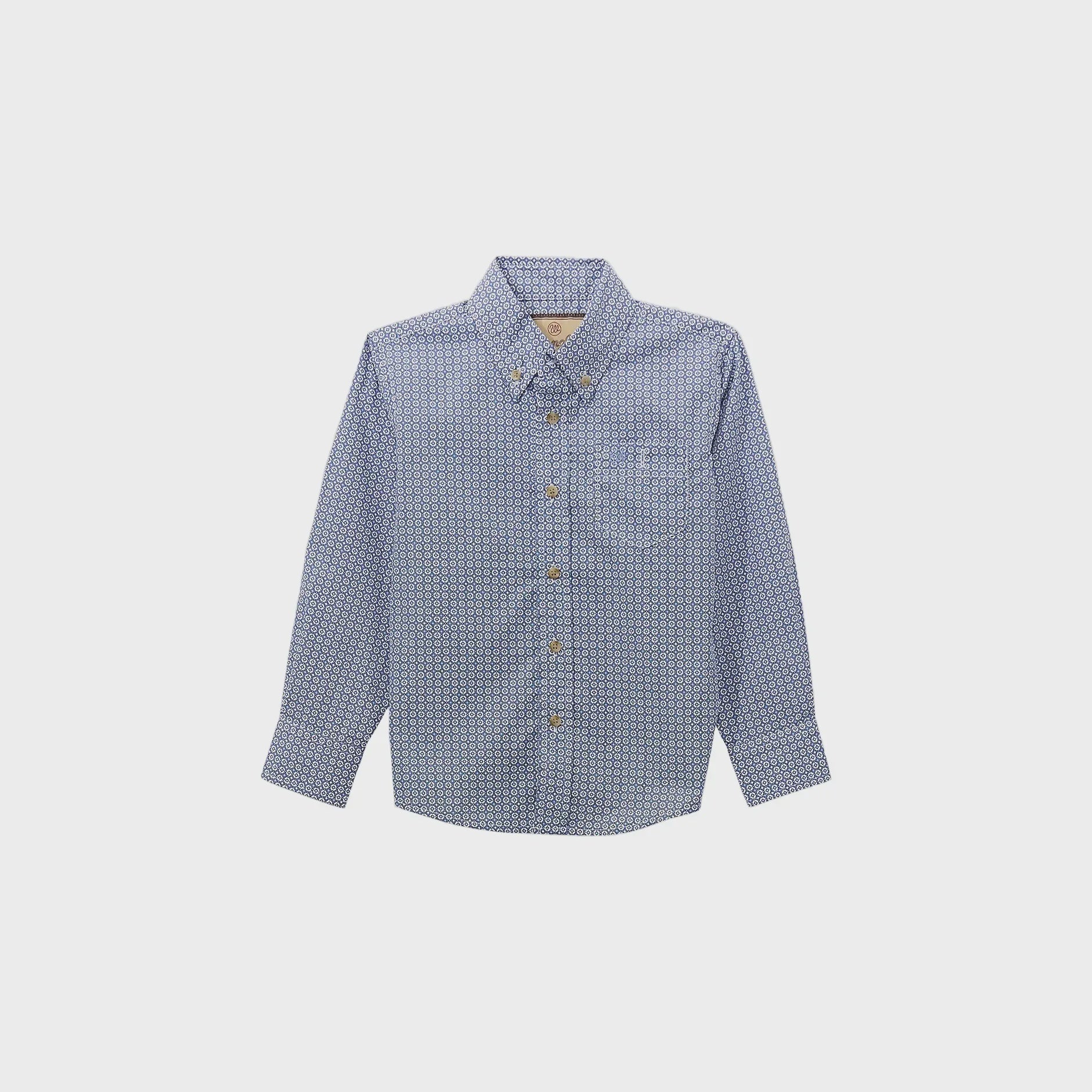 Wrangler Boy's Classic Button - Down Print Shirt Dusty Blue 112369452 - Southern Soule Designs