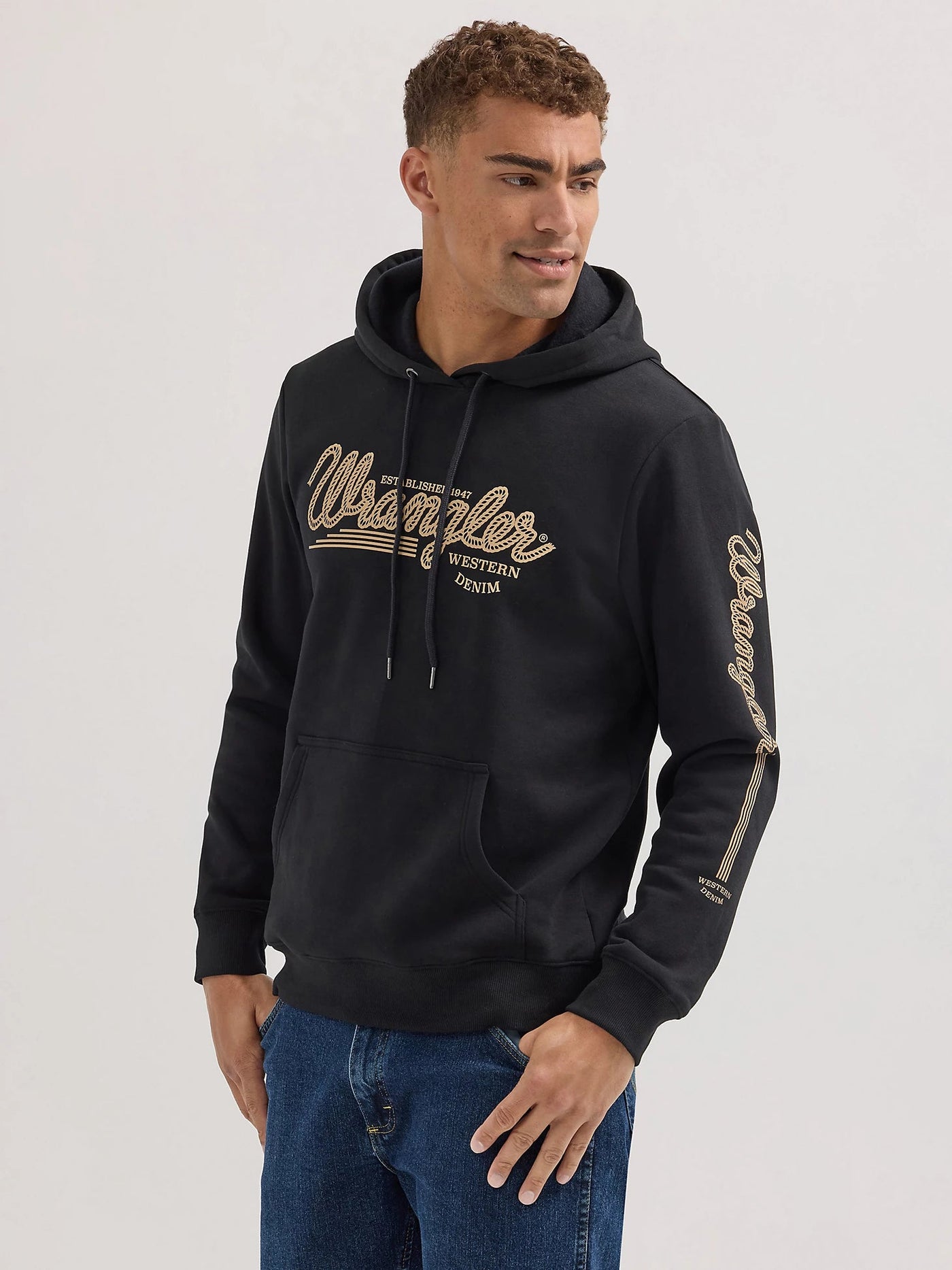 Wrangler Logo Arm Hit Pullover Hoodie Jet Black 112354228 - Southern Soule Designs