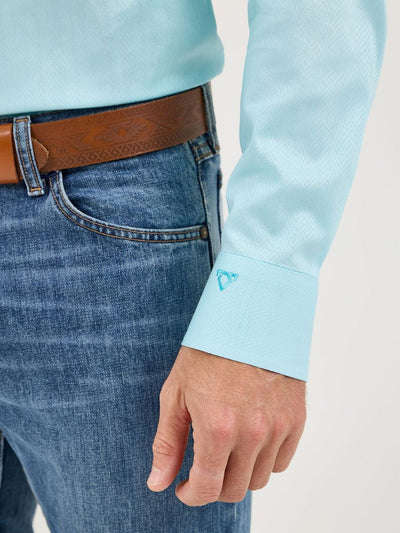 Wrangler Men's Cody Johnson Long Sleeve Shirt Aqua Chevron 112365523 - Southern Soule Designs