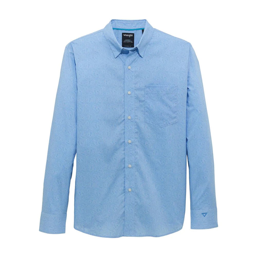 Wrangler Men's Cody Johnson Long Sleeve Shirt Powder Blue Paisley 112365620 - Southern Soule Designs