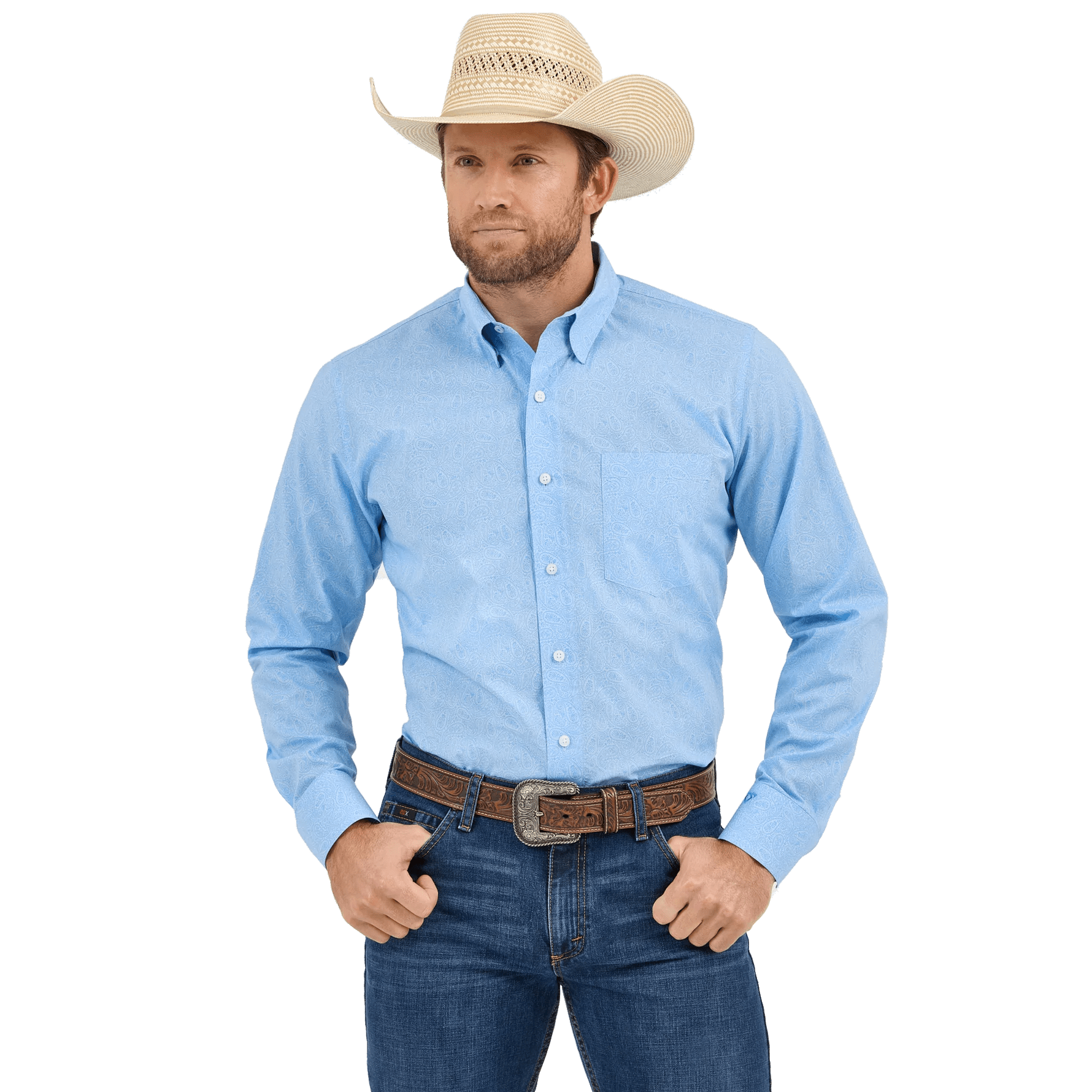 Wrangler Men's Cody Johnson Long Sleeve Shirt Powder Blue Paisley 112365620 - Southern Soule Designs