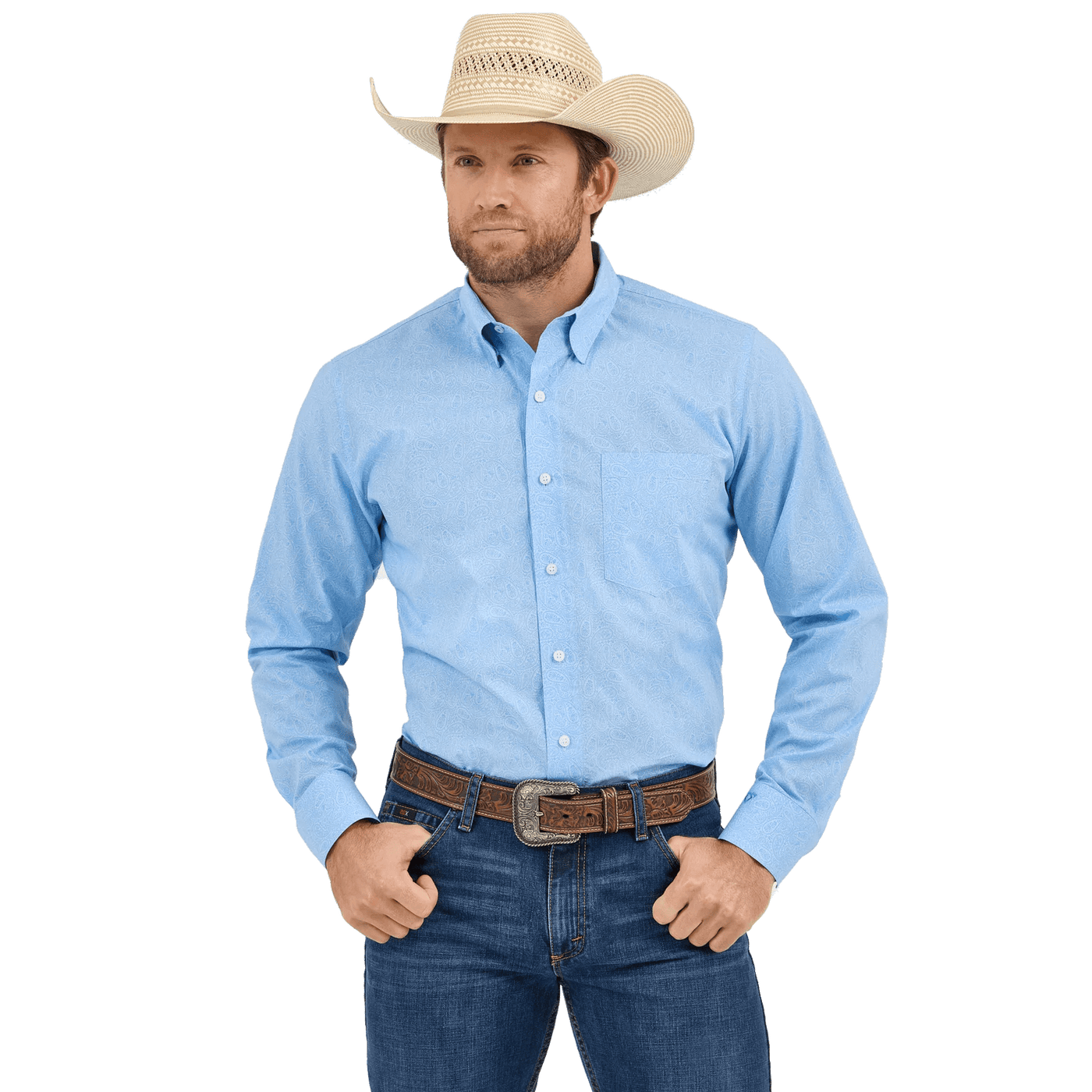 Wrangler Men's Cody Johnson Long Sleeve Shirt Powder Blue Paisley 112365620 - Southern Soule Designs