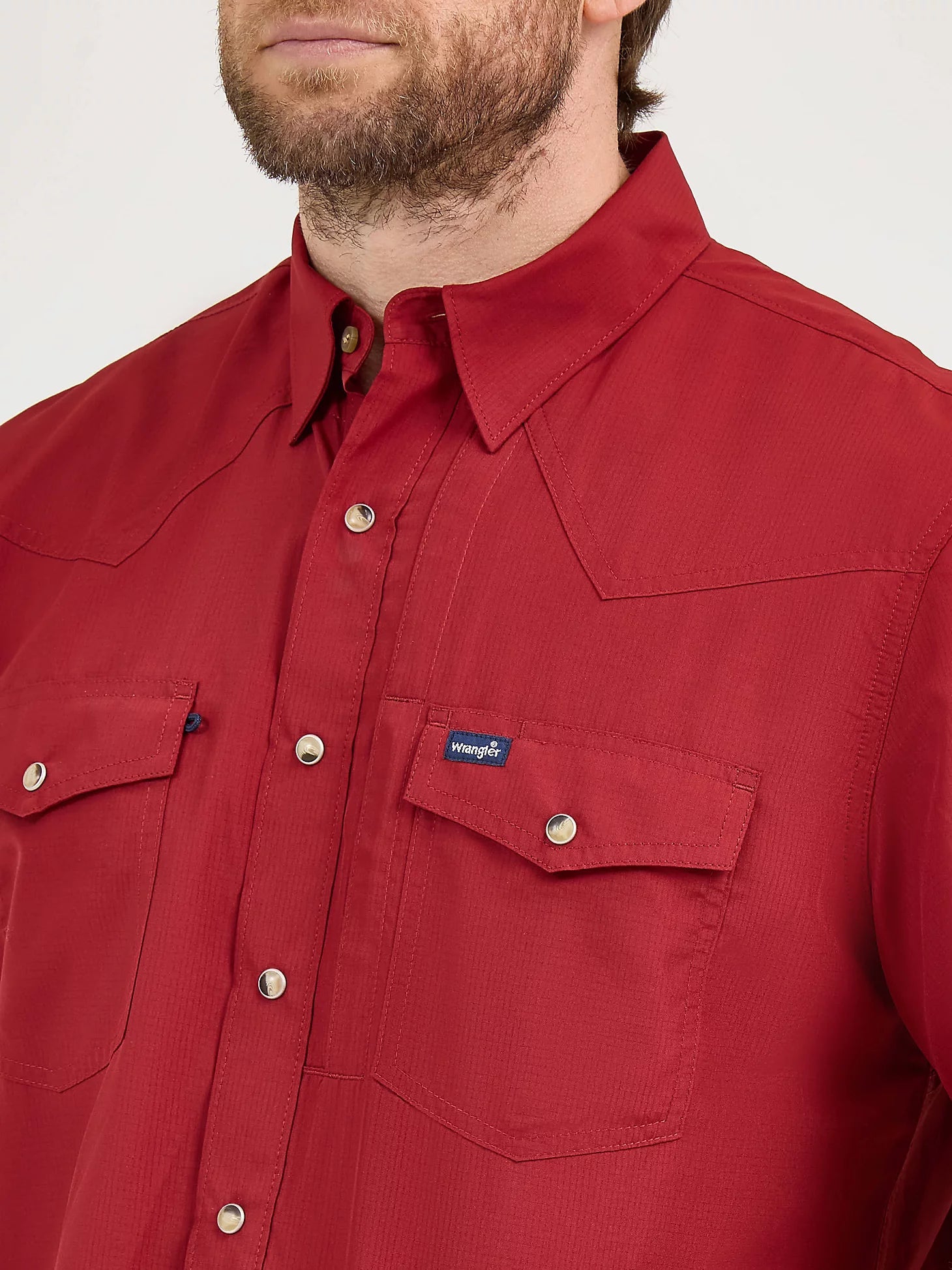 Wrangler Mens Perf Snap Short Sleeve Shirt Scarlet Red 112359436 - Southern Soule Designs