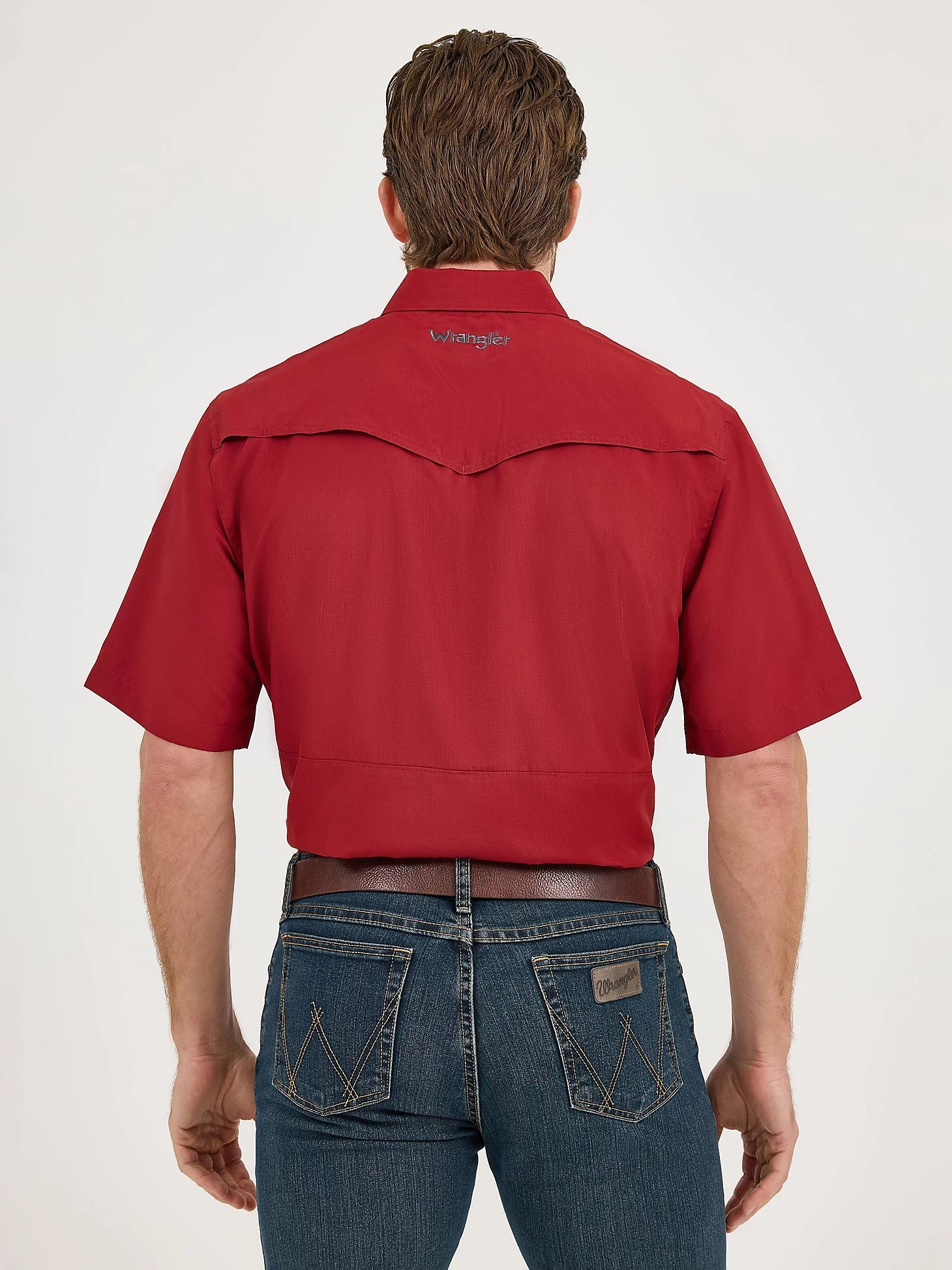 Wrangler Mens Perf Snap Short Sleeve Shirt Scarlet Red 112359436 - Southern Soule Designs