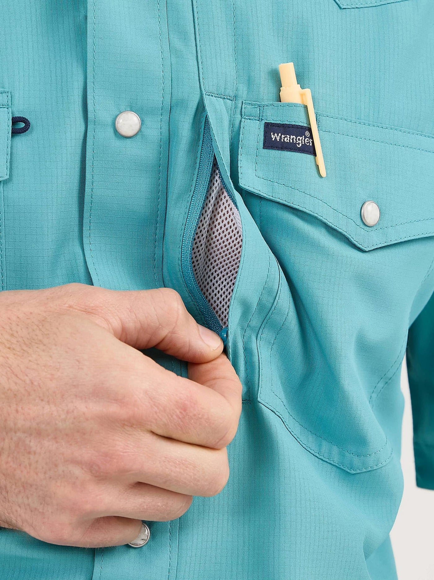 Wrangler Men's Performance Short Sleeve Snap Muted Teal 112359445 - Southern Soule Designs