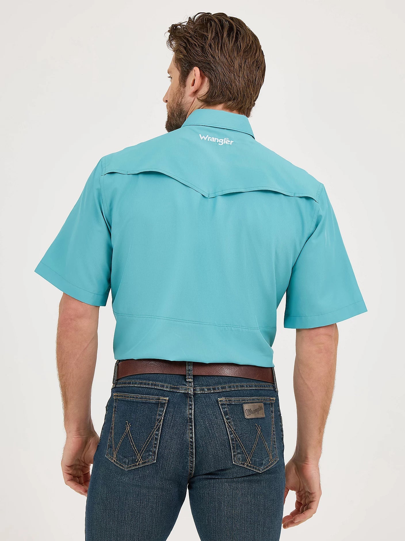 Wrangler Men's Performance Short Sleeve Snap Muted Teal 112359445 - Southern Soule Designs