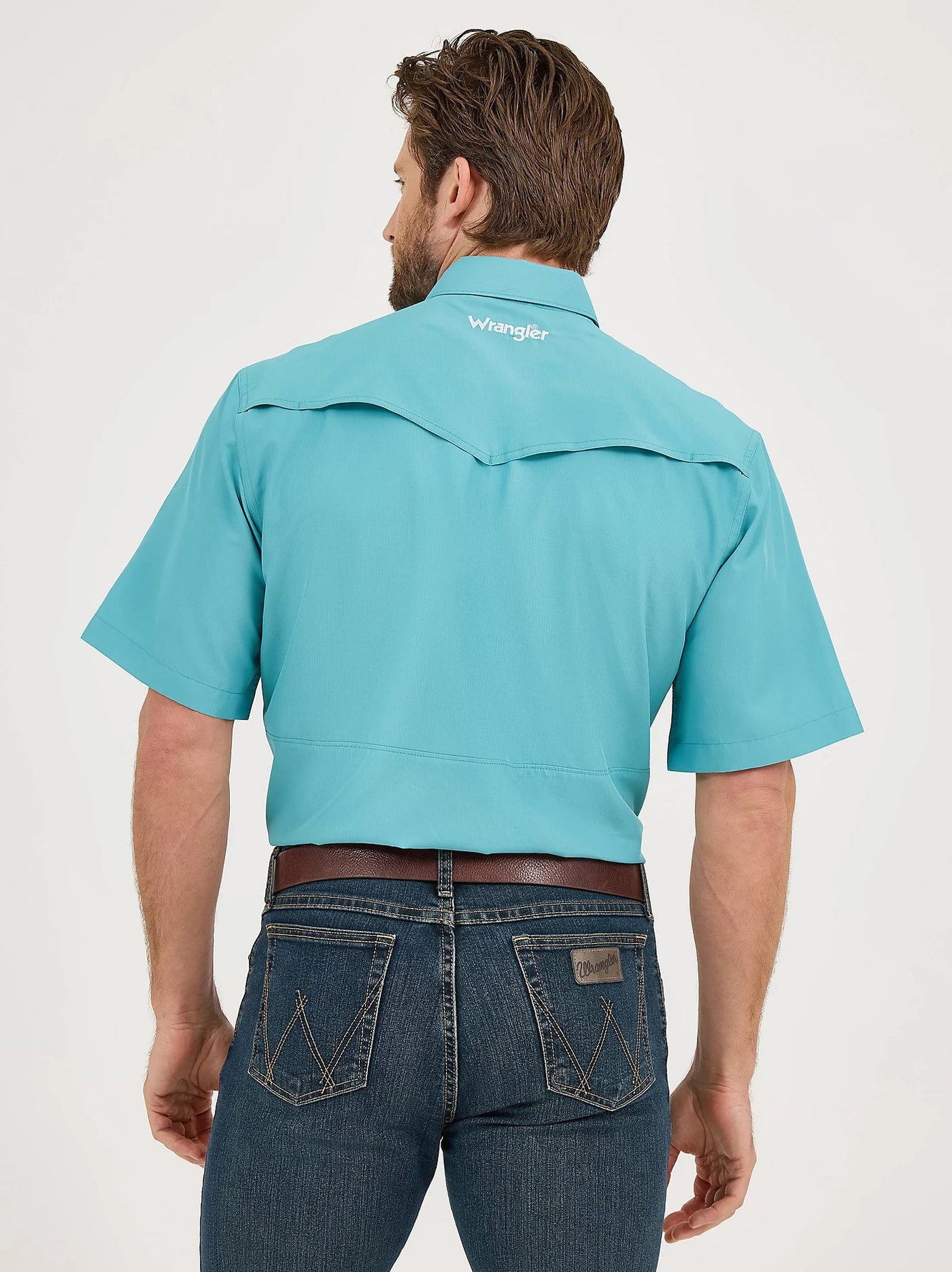Wrangler Men's Performance Short Sleeve Snap Muted Teal 112359445 - Southern Soule Designs