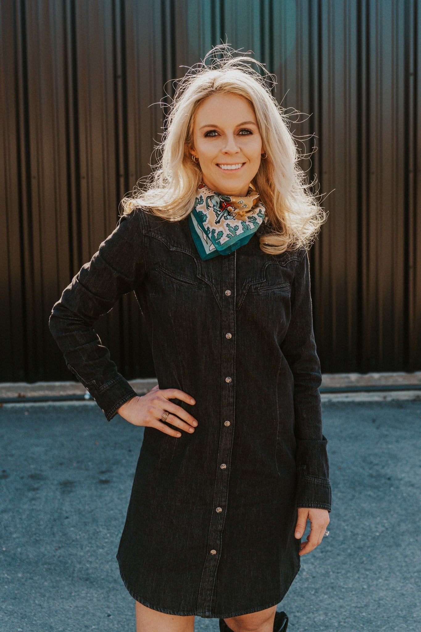 Wrangler Scallop Yoke Denim Western Snap Shirt Dress 112356662 - Southern Soule Designs