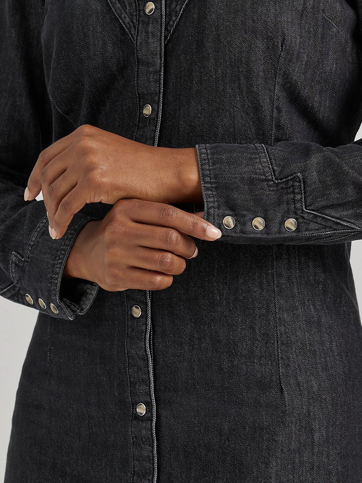 Wrangler Scallop Yoke Denim Western Snap Shirt Dress 112356662 - Southern Soule Designs