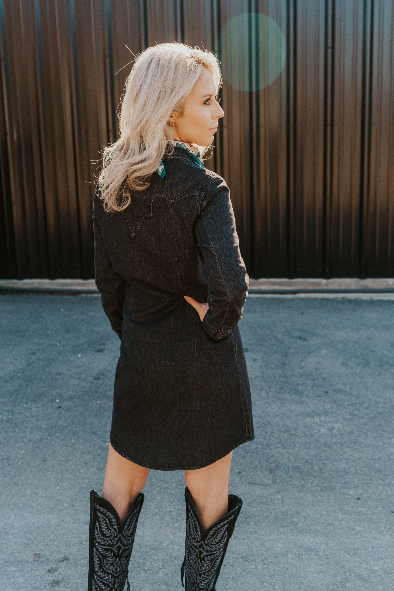 Wrangler Scallop Yoke Denim Western Snap Shirt Dress 112356662 - Southern Soule Designs