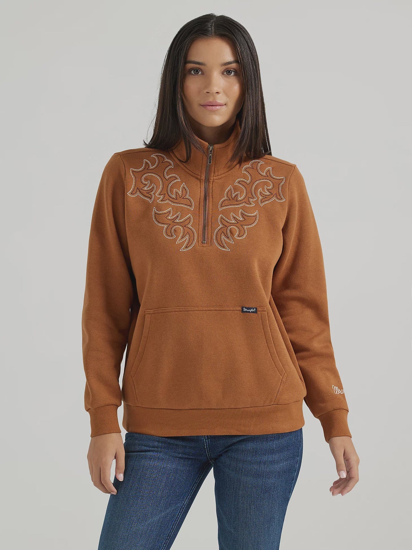 Wrangler Western Stitch Quarter Zip Sweatshirt Brown 112356689 - Southern Soule Designs