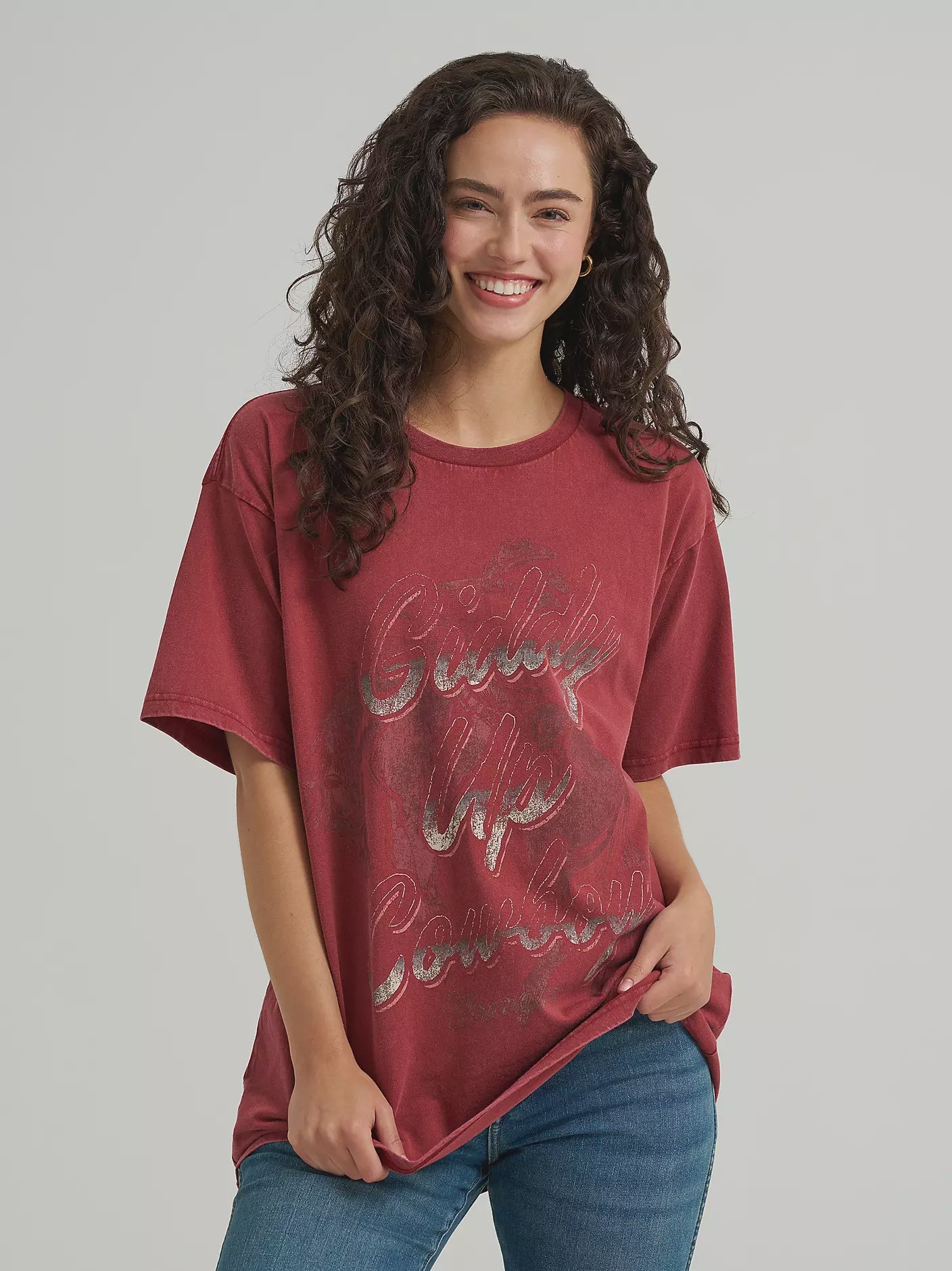 Wrangler Women's Acid Wash Graphic Oversized Tee Red 112368883 - Southern Soule Designs