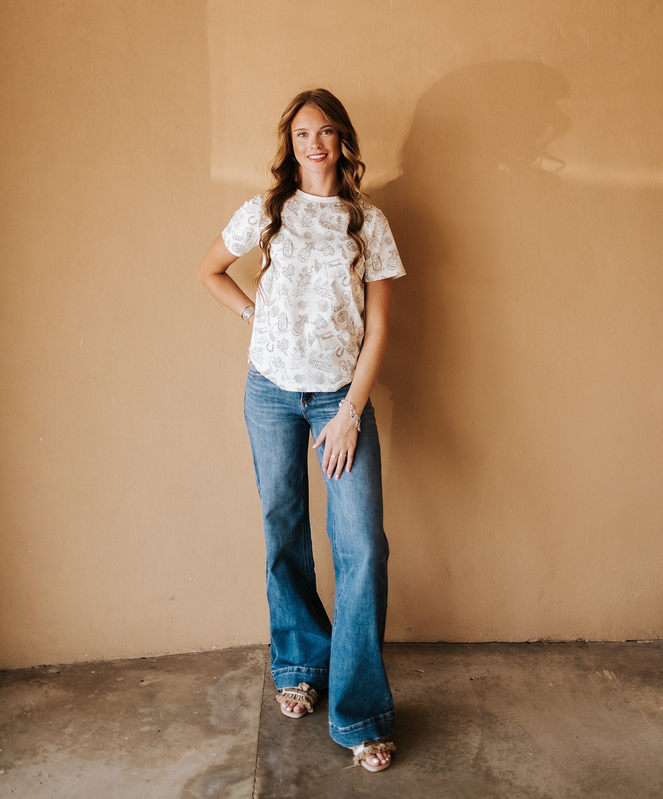 Wrangler Women's All Over Print Slim Tee Cream Lasso 112379509 - Southern Soule Designs