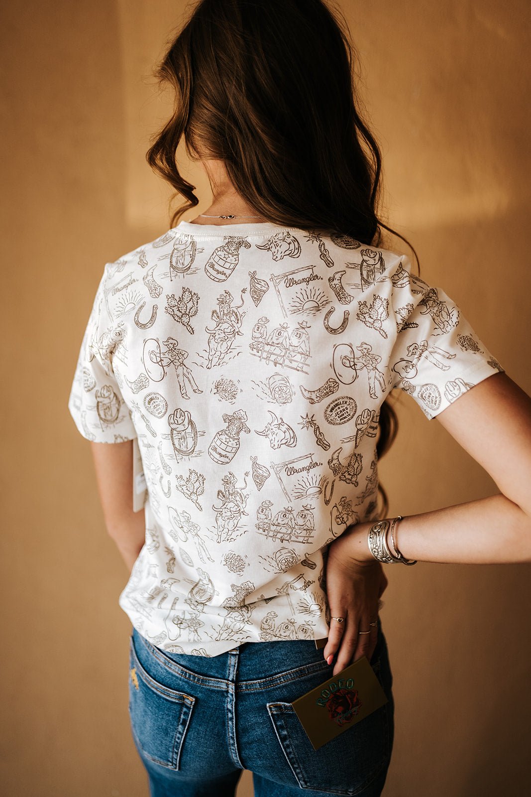 Wrangler Women's All Over Print Slim Tee Cream Lasso 112379509 - Southern Soule Designs