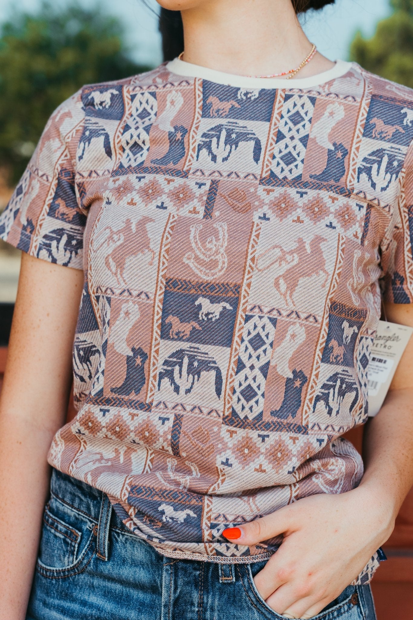 Wrangler Women's Allover Print Slim Tee Patchwork Brown 112360795 - Southern Soule Designs