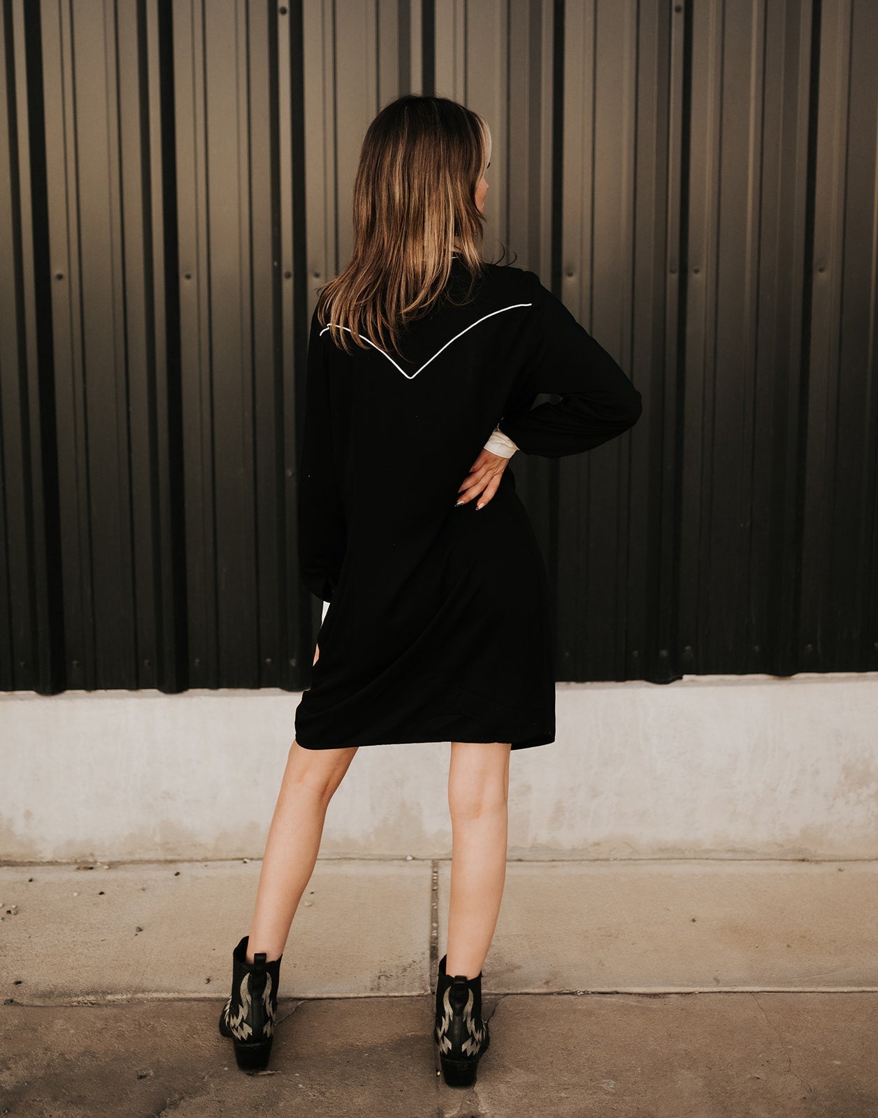 Wrangler Women's Contrast Cuff Western Mini Dress Black 112371834 - Southern Soule Designs