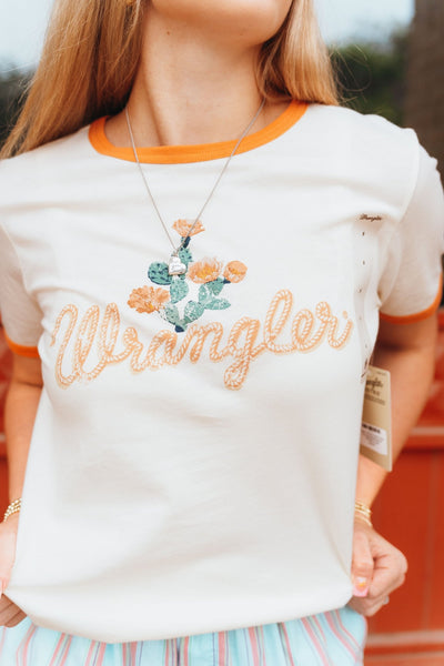 Wrangler Women's Floral Cactus Tee Antique White/Caramel 112361905 - Southern Soule Designs