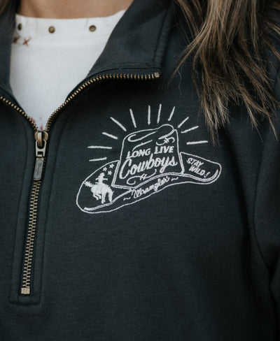 Wrangler Women's Long Live Cowboys Quarter Zip Pullover in Black 112361176 - Southern Soule Designs