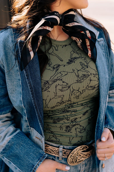 Wrangler Women's Printed Slim Goddess Tank Olive Green 112361137 - Southern Soule Designs