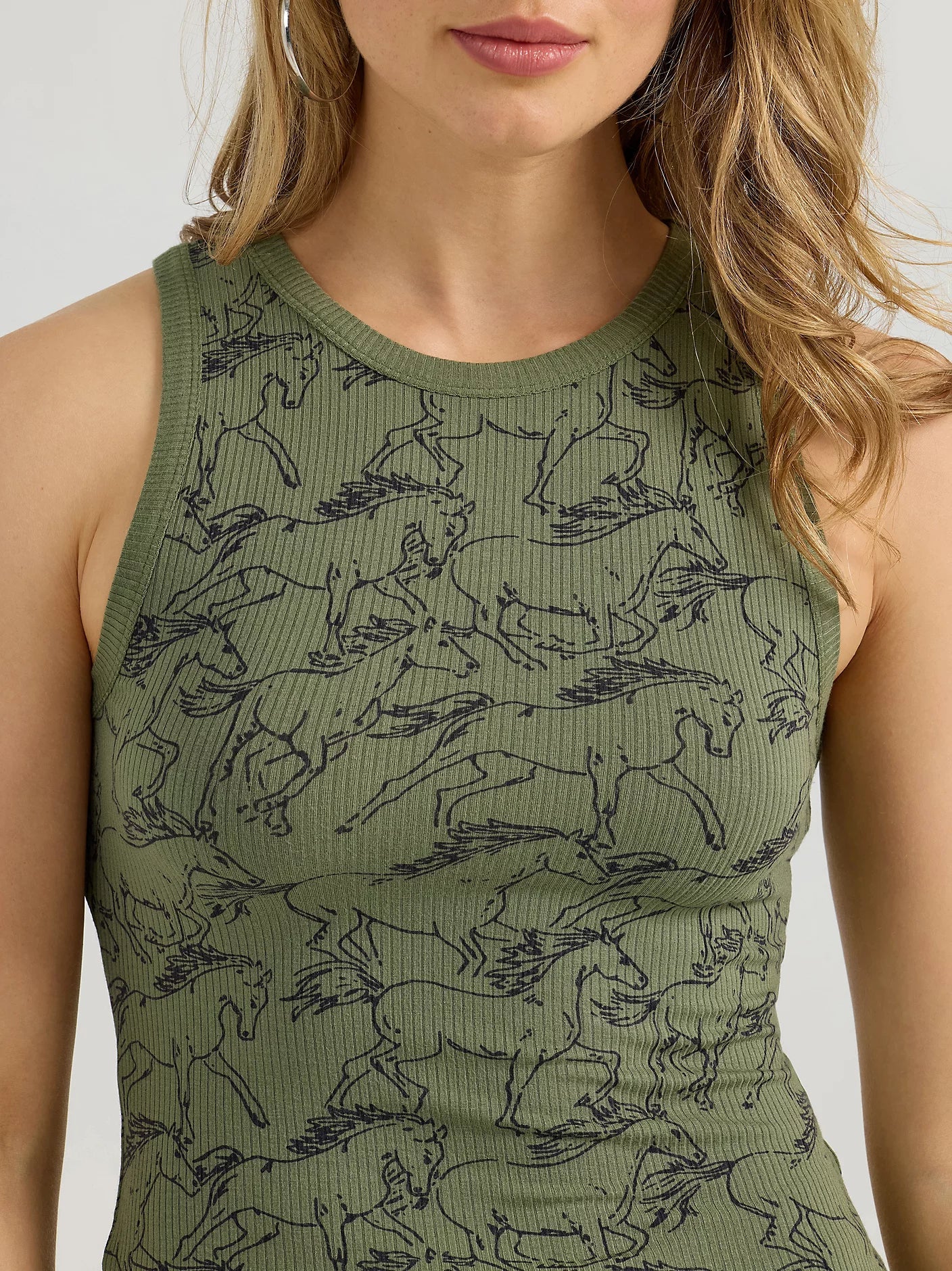 Wrangler Women's Printed Slim Goddess Tank Olive Green 112361137 - Southern Soule Designs