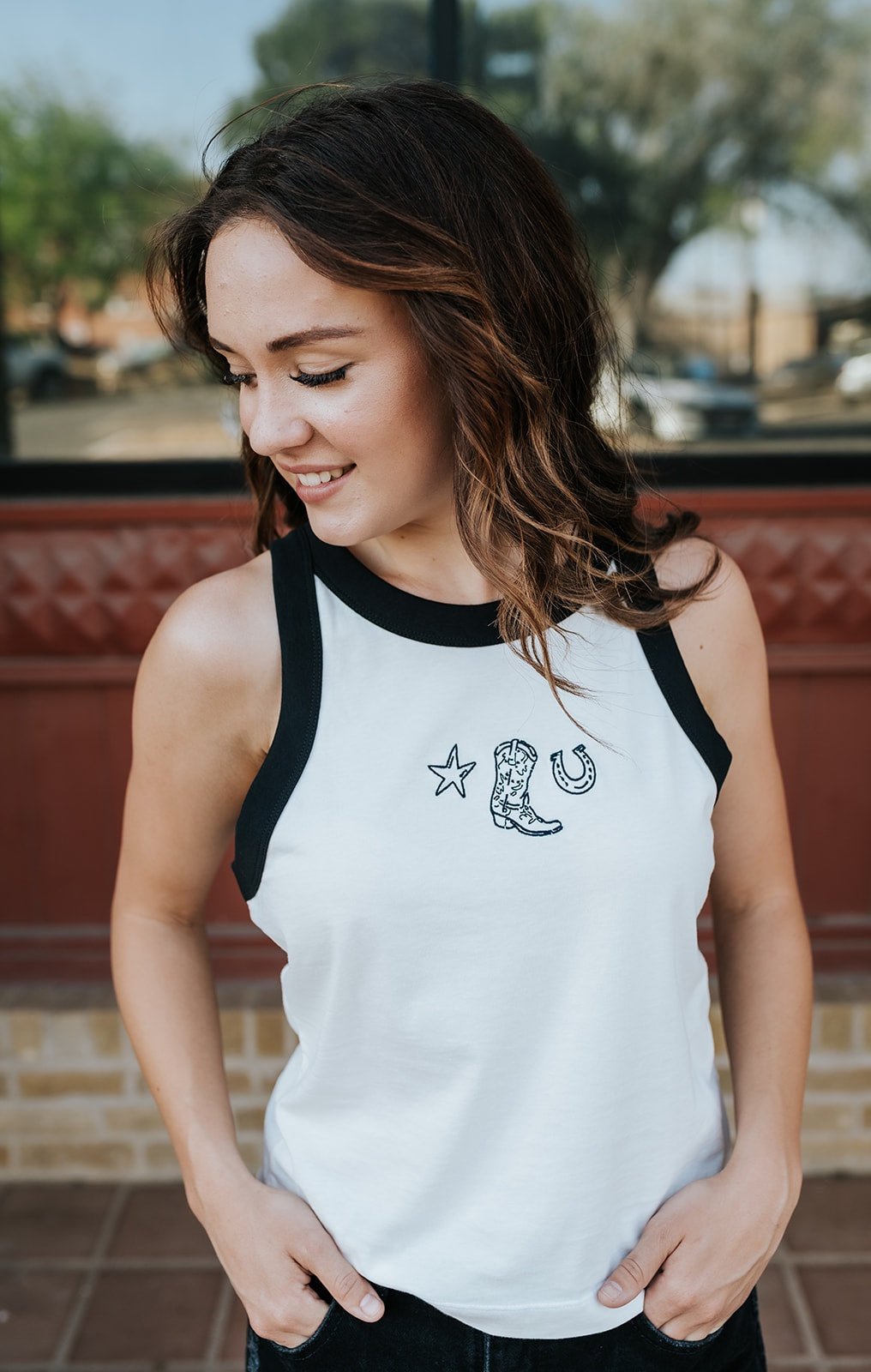 Wrangler Women's Slim Worn White Tank Top 112378616 - Southern Soule Designs