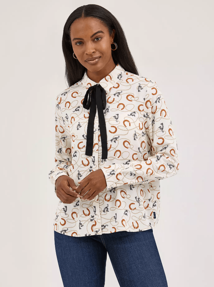 Wrangler Women's Tie Neck Blouse 112371697 - Southern Soule Designs