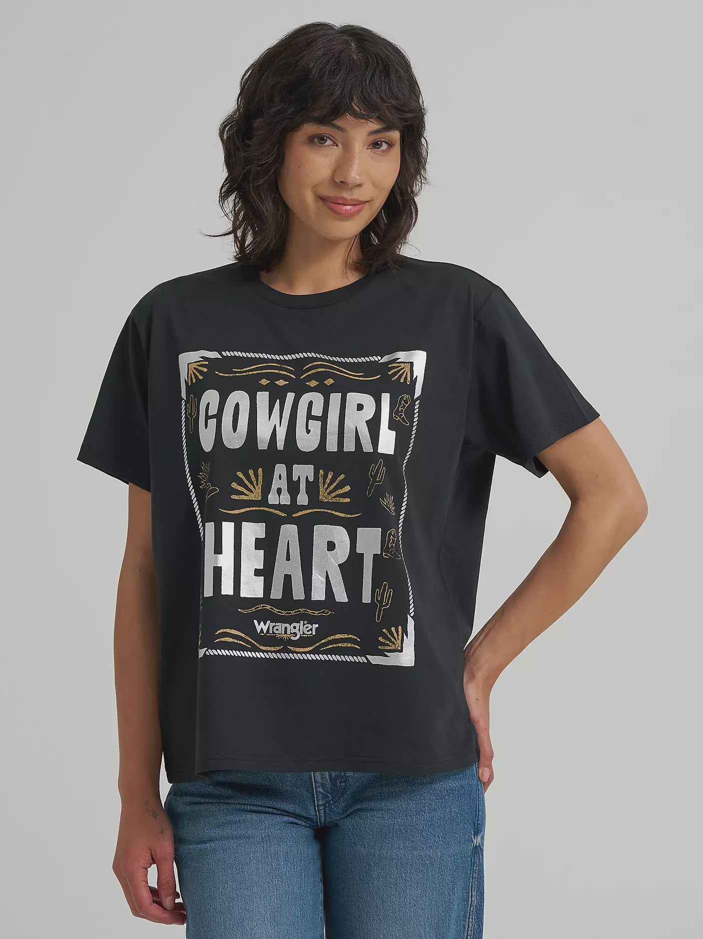 Wrangler Women's Western Graphic Girlfriend Tee Black Heart 112368897 - Southern Soule Designs