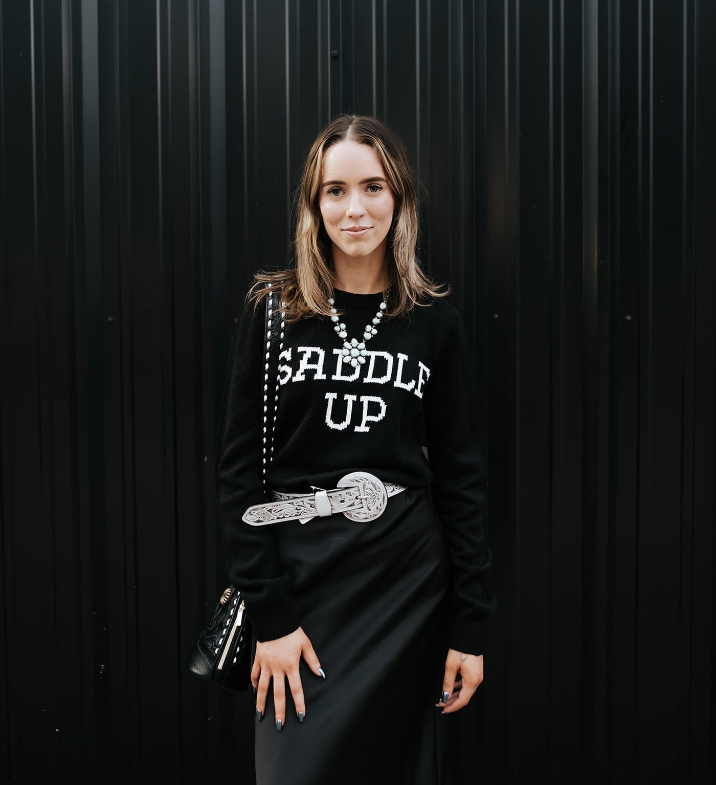 Wrangler Women's Western Sweater Saddle Black 112372333 - Southern Soule Designs