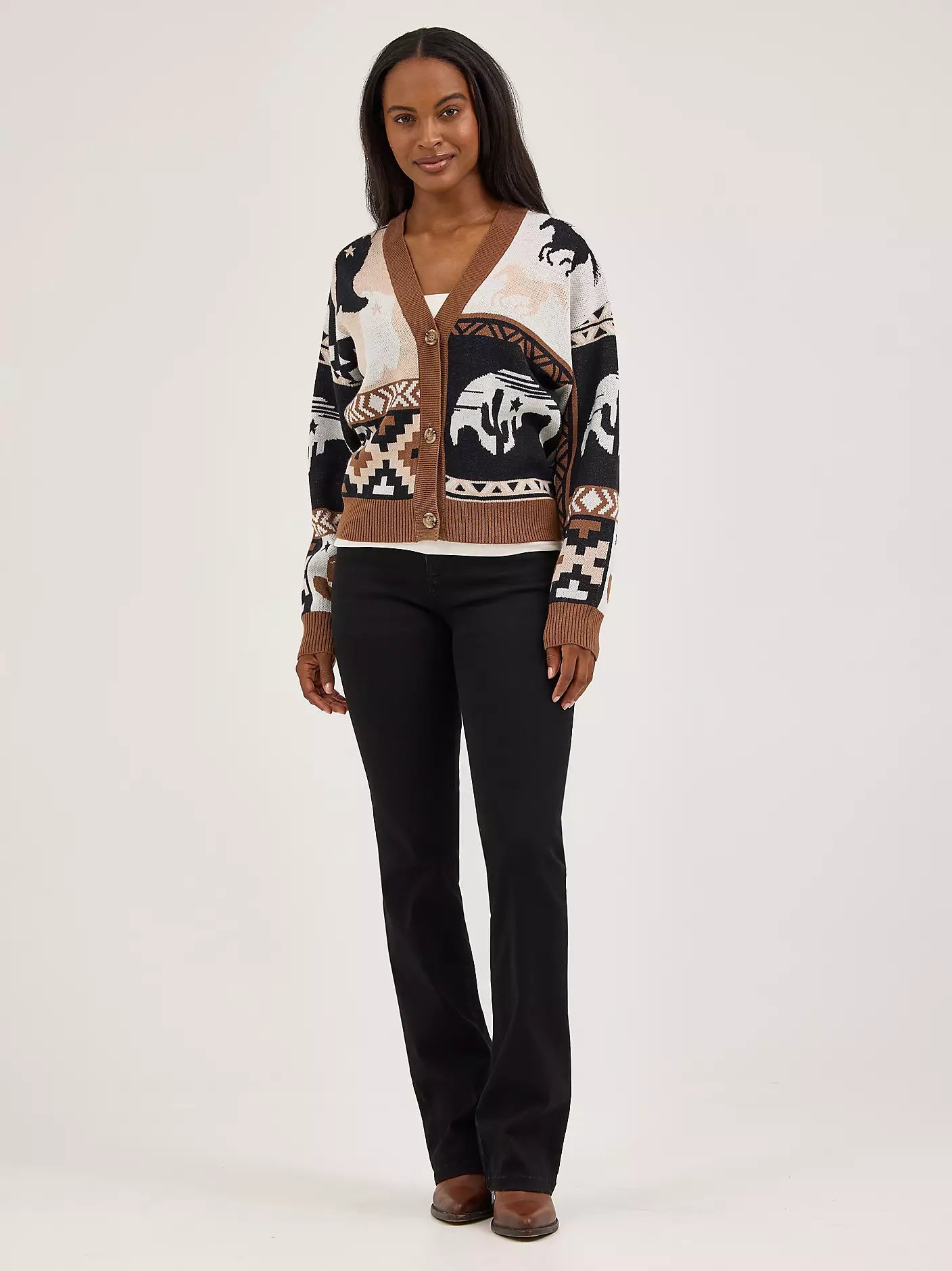 Wrangler Women's Women's Western Cropped Cardigan Brown 112371637 - Southern Soule Designs