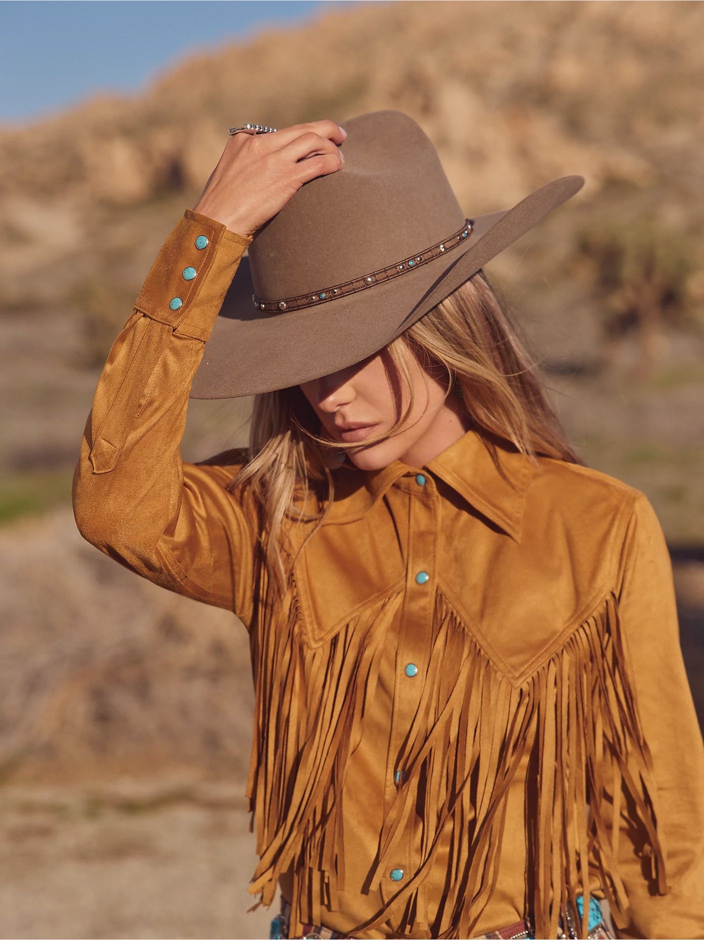 Wrangler X Lainey Wilson Fringe Snap Shirt in Bone Brown 112360615 - Southern Soule Designs