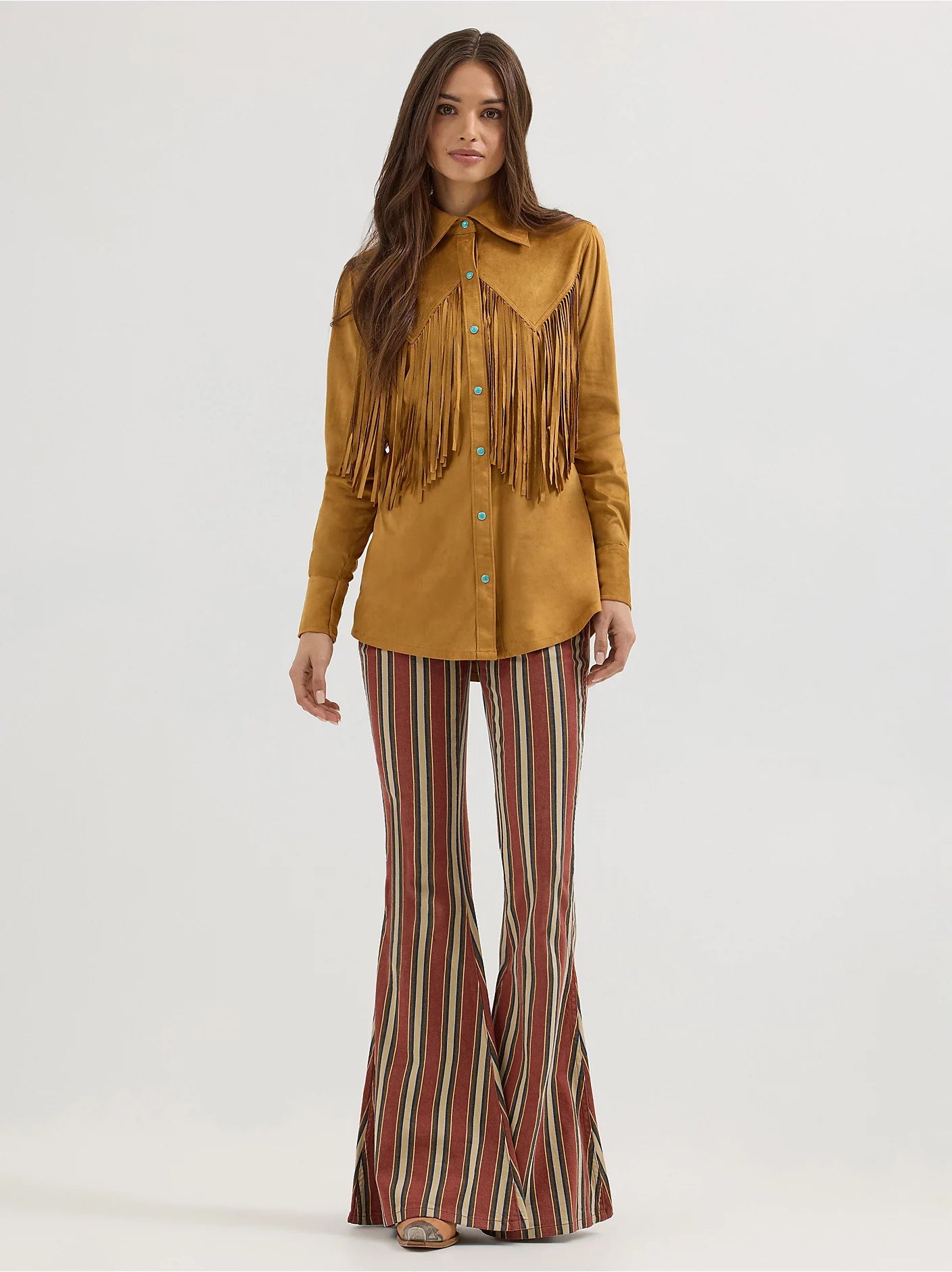 Wrangler X Lainey Wilson Fringe Snap Shirt in Bone Brown 112360615 - Southern Soule Designs