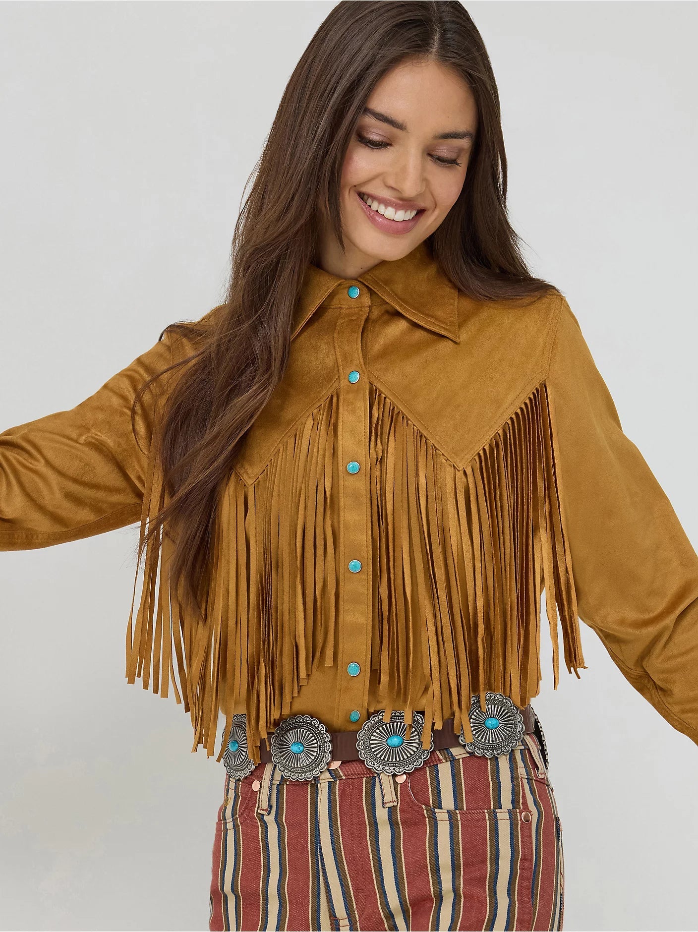 Wrangler X Lainey Wilson Fringe Snap Shirt in Bone Brown 112360615 - Southern Soule Designs
