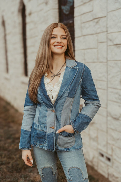 Wrangler X Lainey Wilson Patchwork Blazer in Patchwork Blue 112360673 - Southern Soule Designs