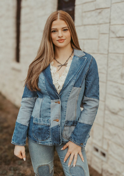 Wrangler X Lainey Wilson Patchwork Blazer in Patchwork Blue 112360673 - Southern Soule Designs