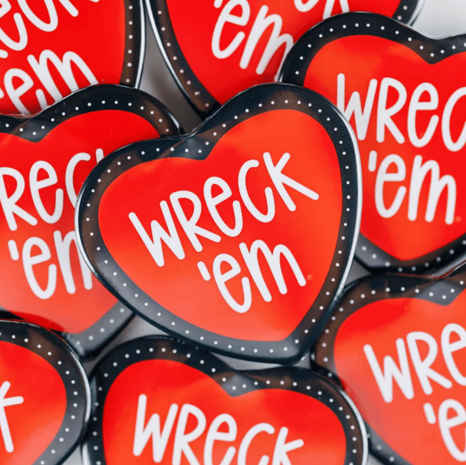 Wreck 'Em Heart Shaped Game Day Button 1057 - Southern Soule Designs