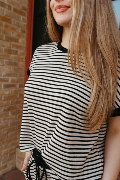 Black Striped Short Sleeve Top TK11500