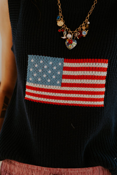 Navy Sleeveless Flag Knit Top BMW7749