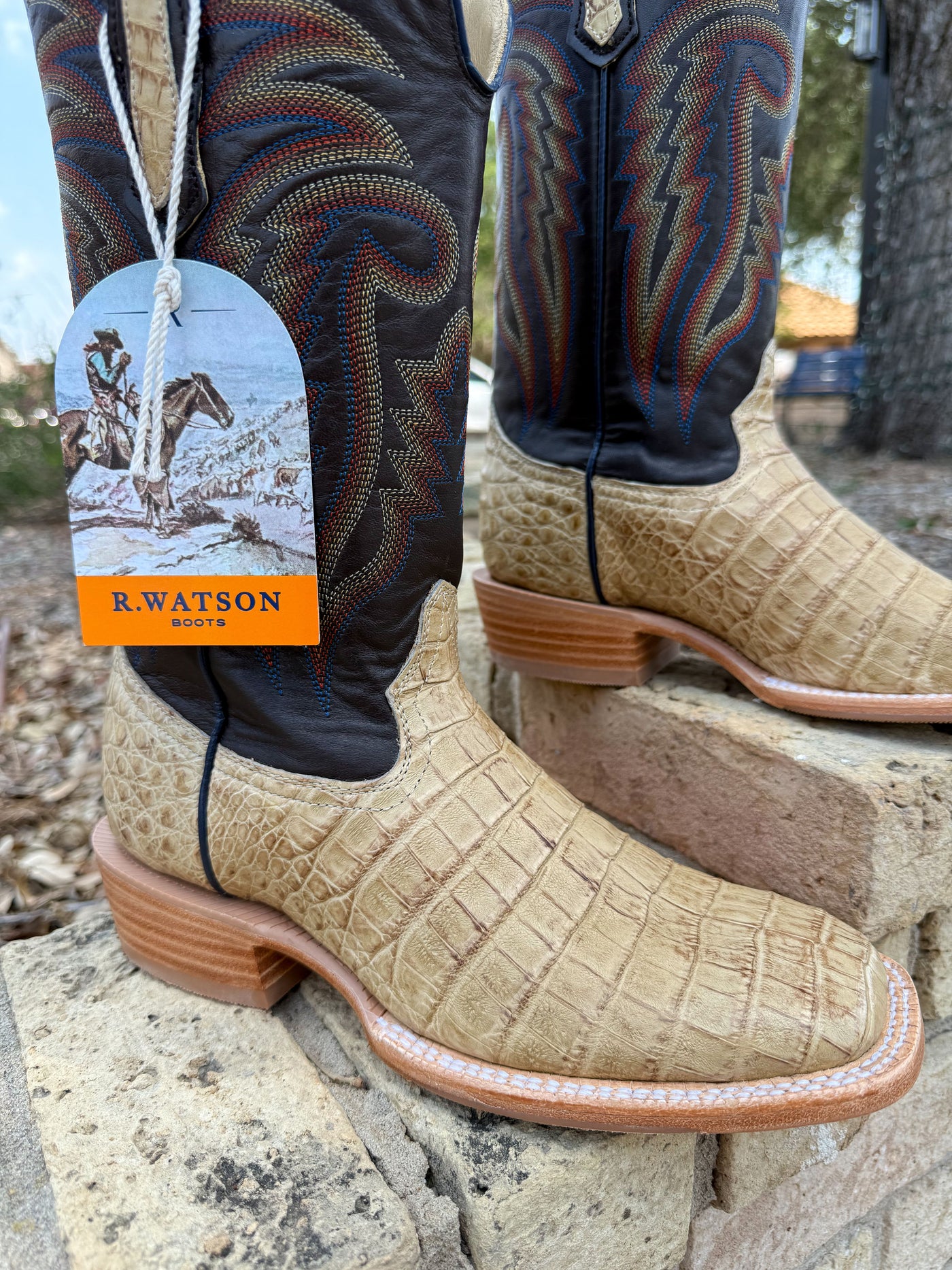 R. Watson Saddle Caiman Belly & Chocolate Mestizo Boots RW2504-2