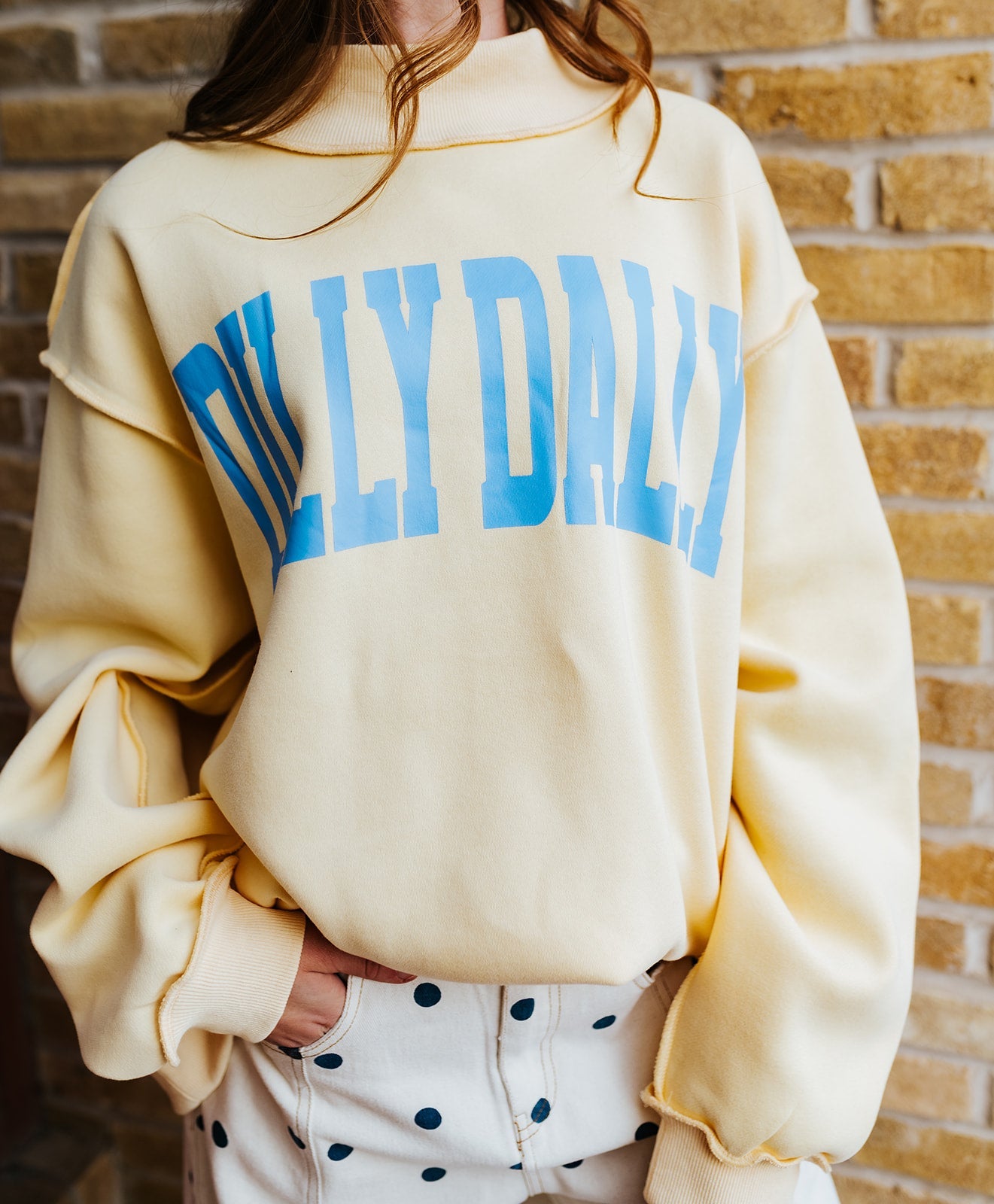 Yellow Dilly Dally Mockneck Sweatshirt IT2594 - Southern Soule Designs