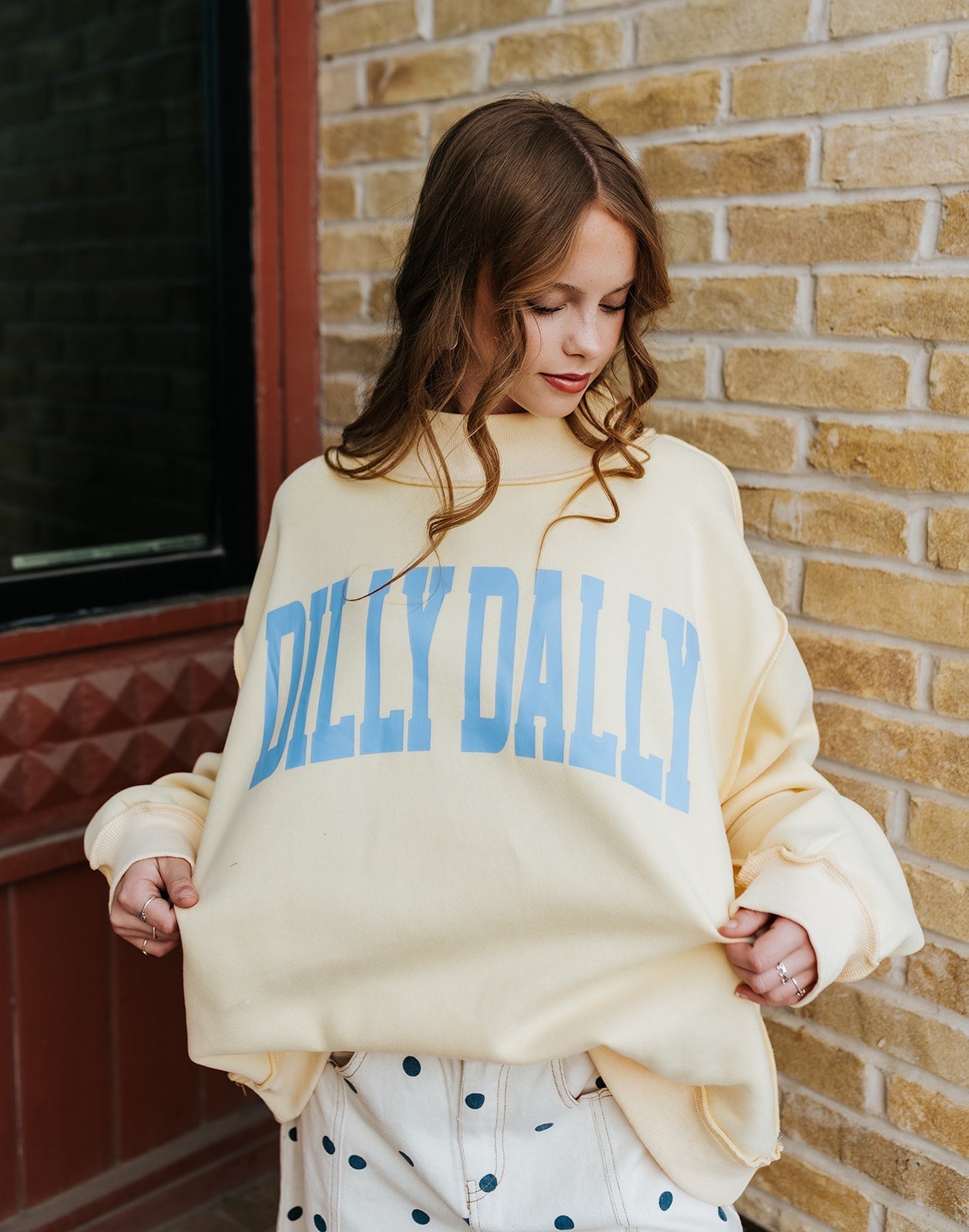 Yellow Dilly Dally Mockneck Sweatshirt IT2594 - Southern Soule Designs