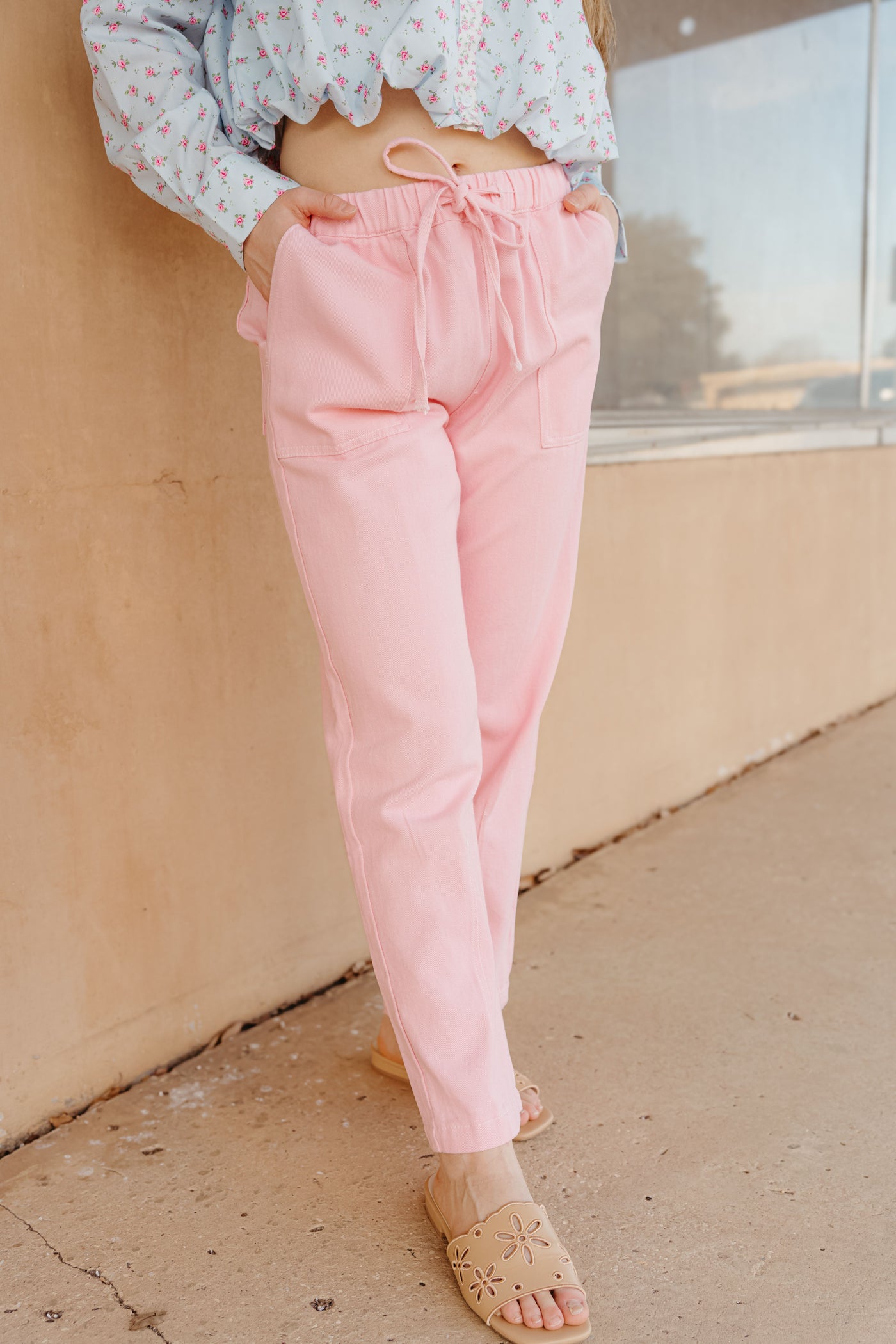 Bubblegum Drawstring Baggy Denim Pants WL24-9606