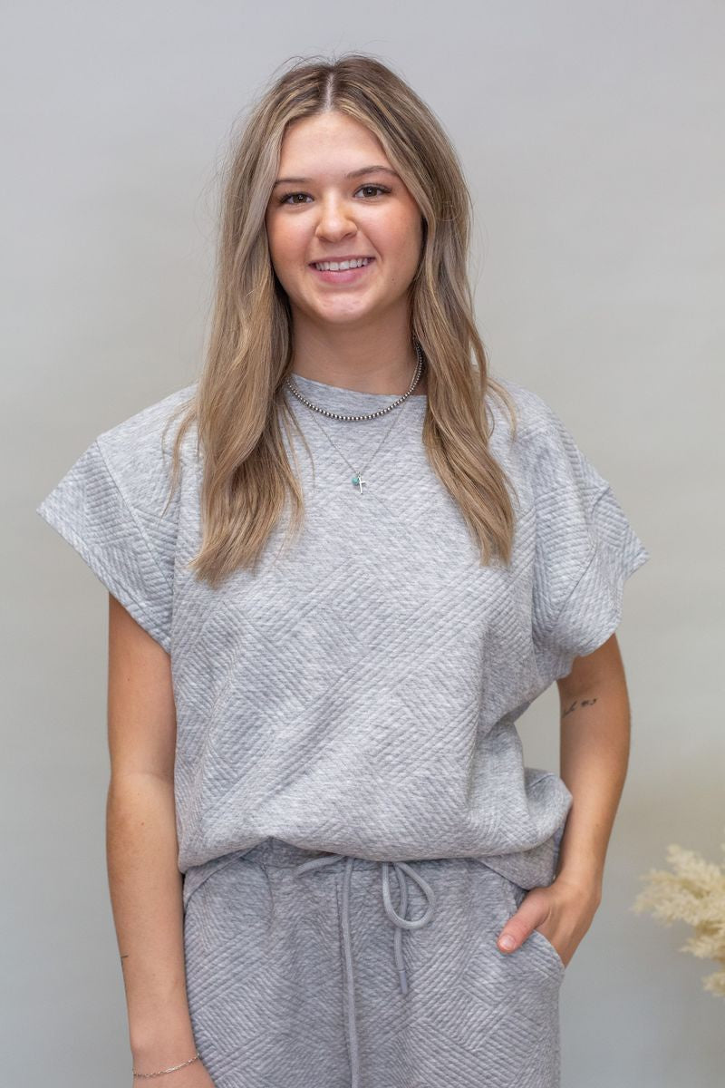 Grey Athleisure Woven SS Top