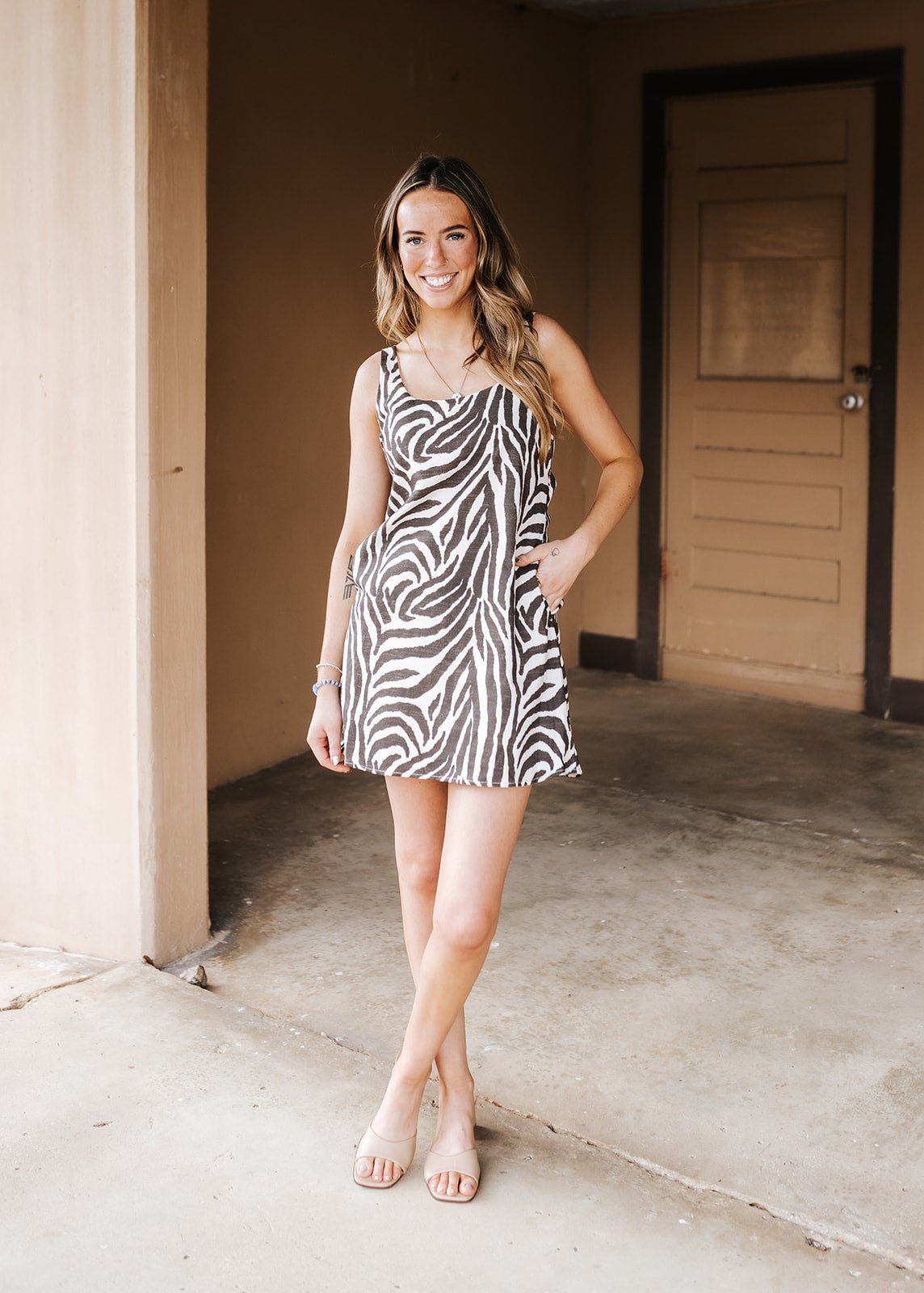 Zebra Print Open Back Mini Dress CD07394 - Southern Soule Designs