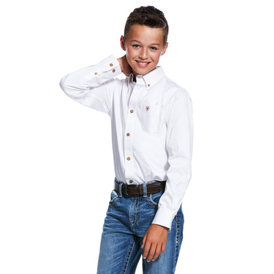 Ariat Boys Solid Twill LS White