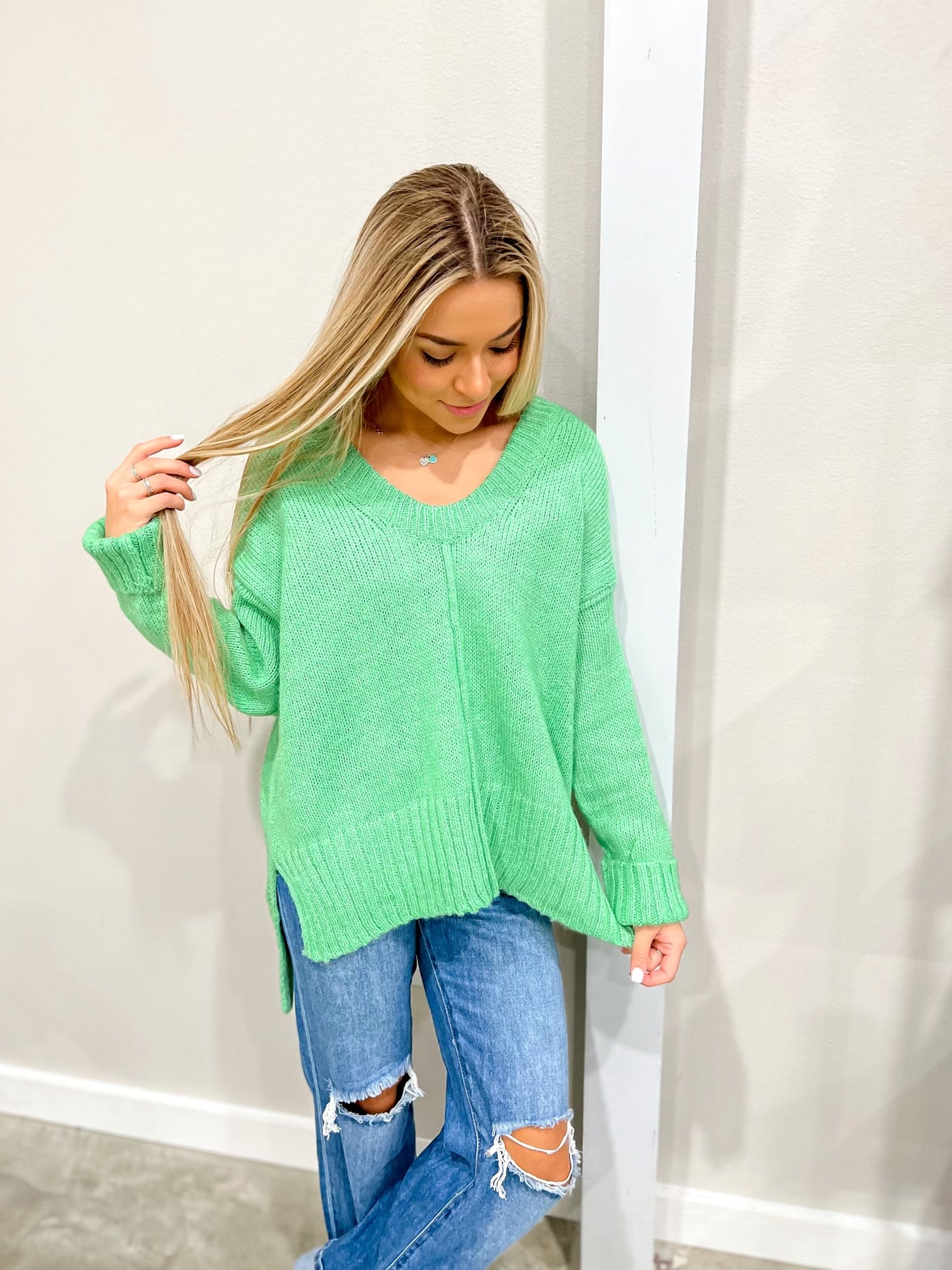 Green Front Seam Sweater
