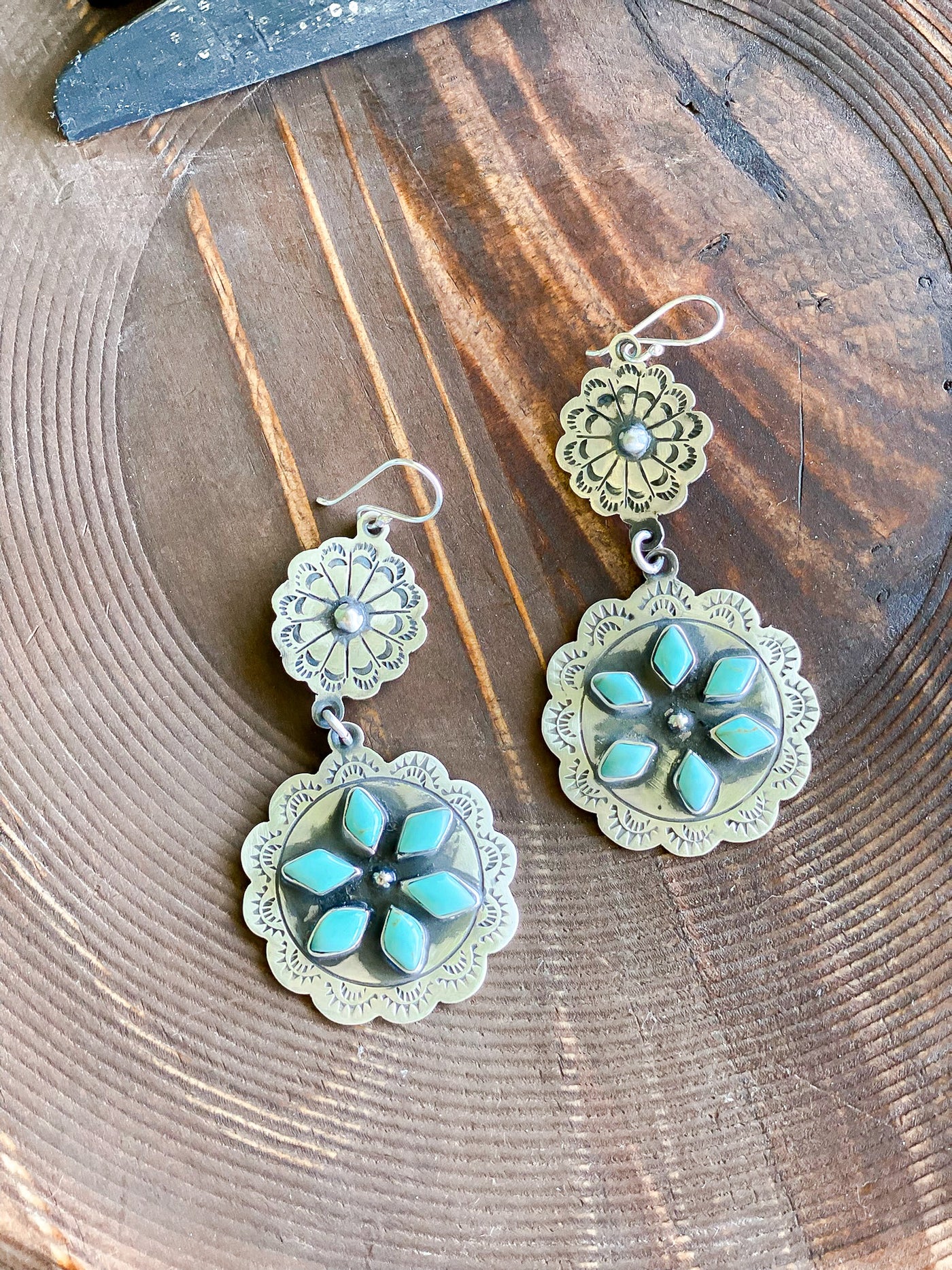 Turq Stamped Round Earrings